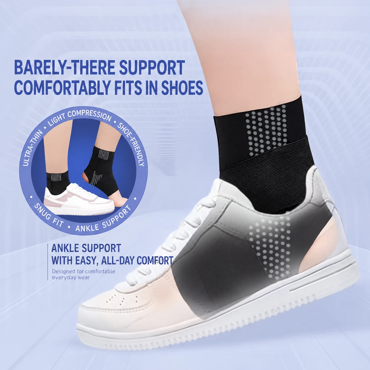 Ultra-Thin Ankle Support Brace with Gel Pads – Adjustable Compression Wrap for Everyday Comfort