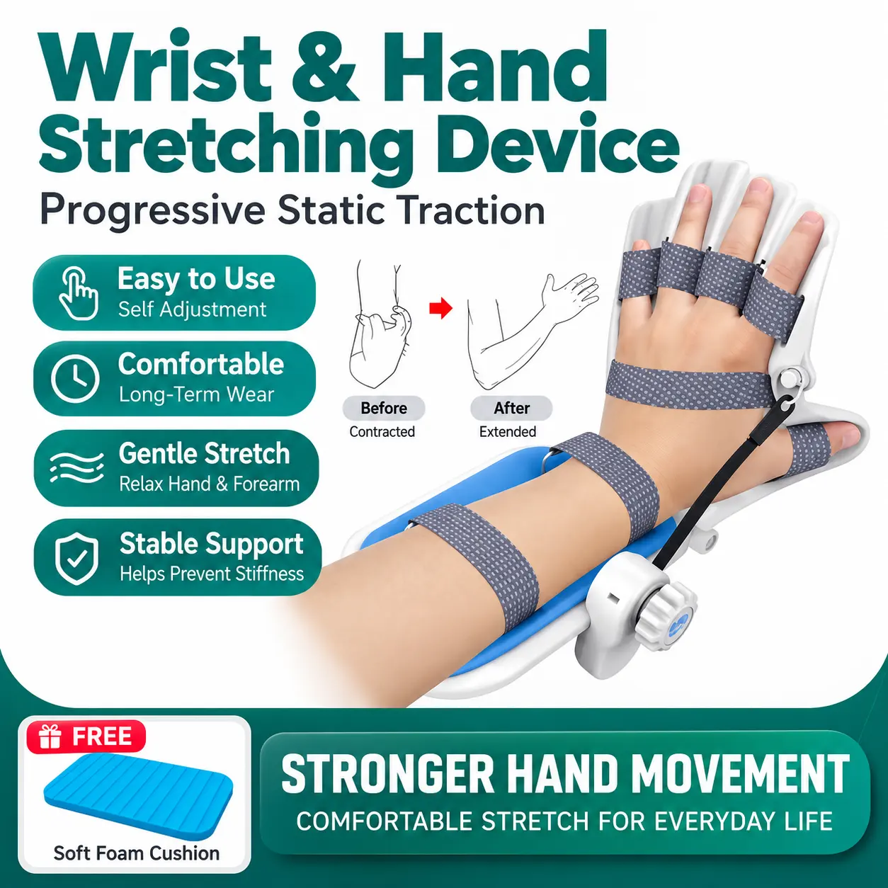 Adjustable Finger & Wrist Stretching Support – Ergonomic Hand Extension Trainer