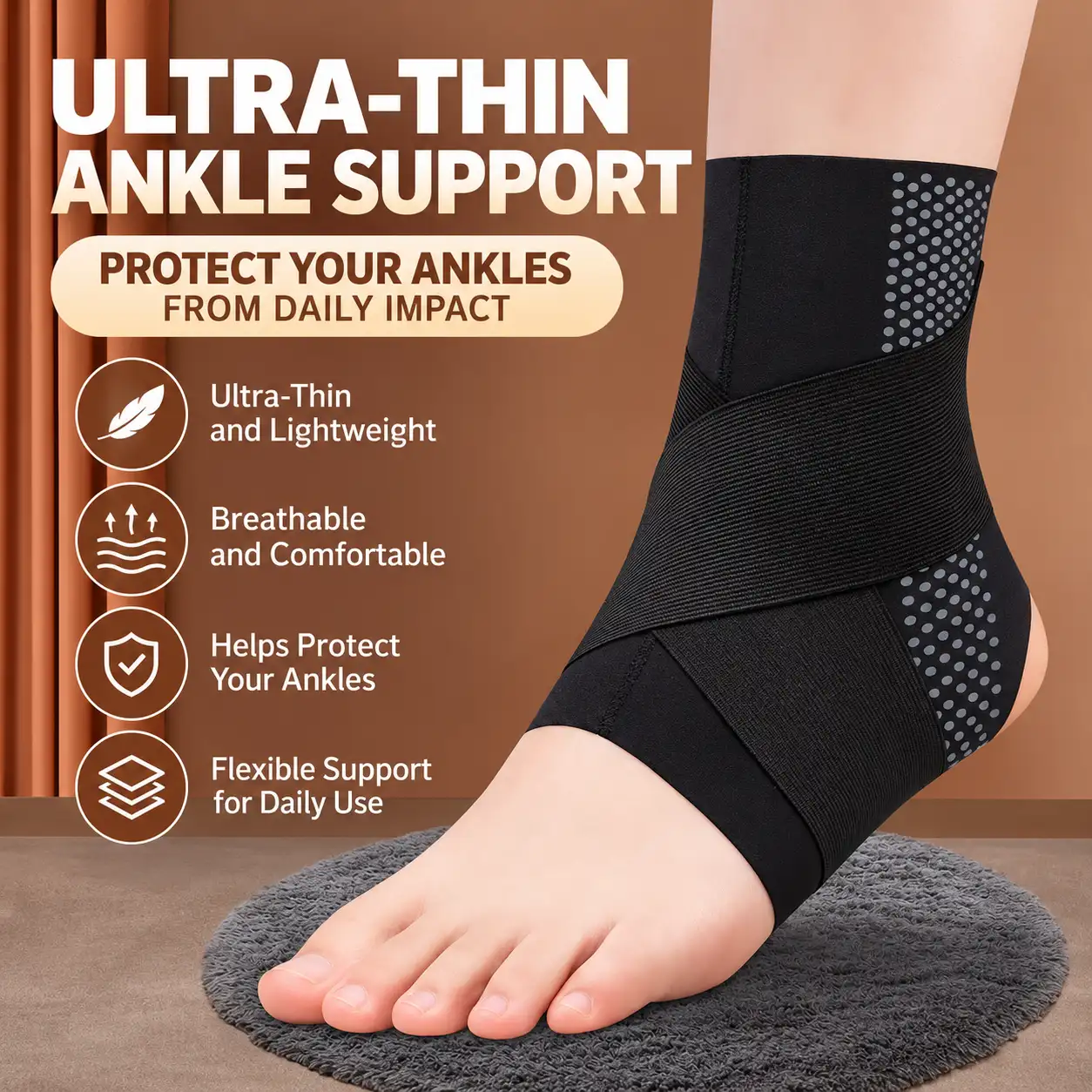 Ultra-Thin Ankle Support Brace with Gel Pads – Adjustable Compression Wrap for Everyday Comfort