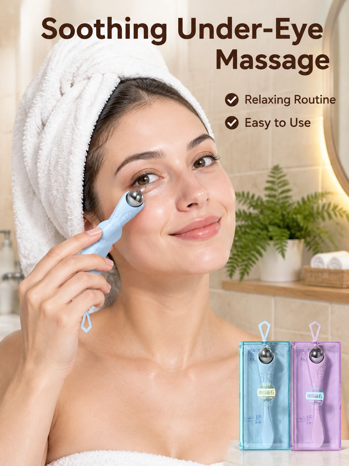 Dual-Ended Eye Cream Massage Roller, 2-in-1 Eye Care Tool