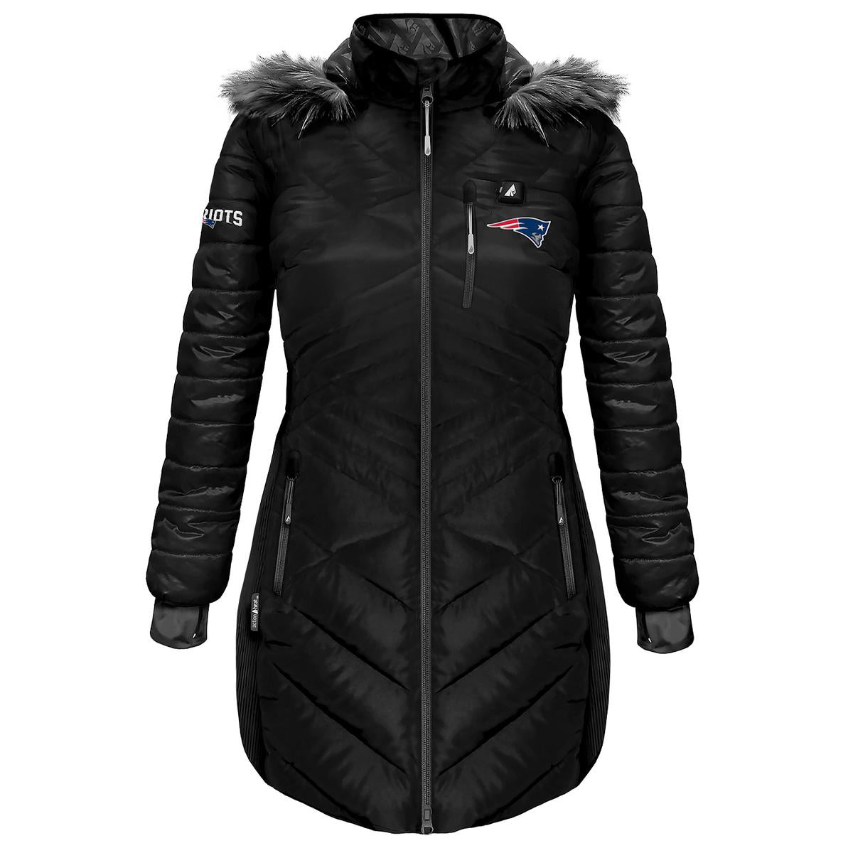 Heatrea New England Patriots 5V Women's Long Puffer Battery Heated Jacket