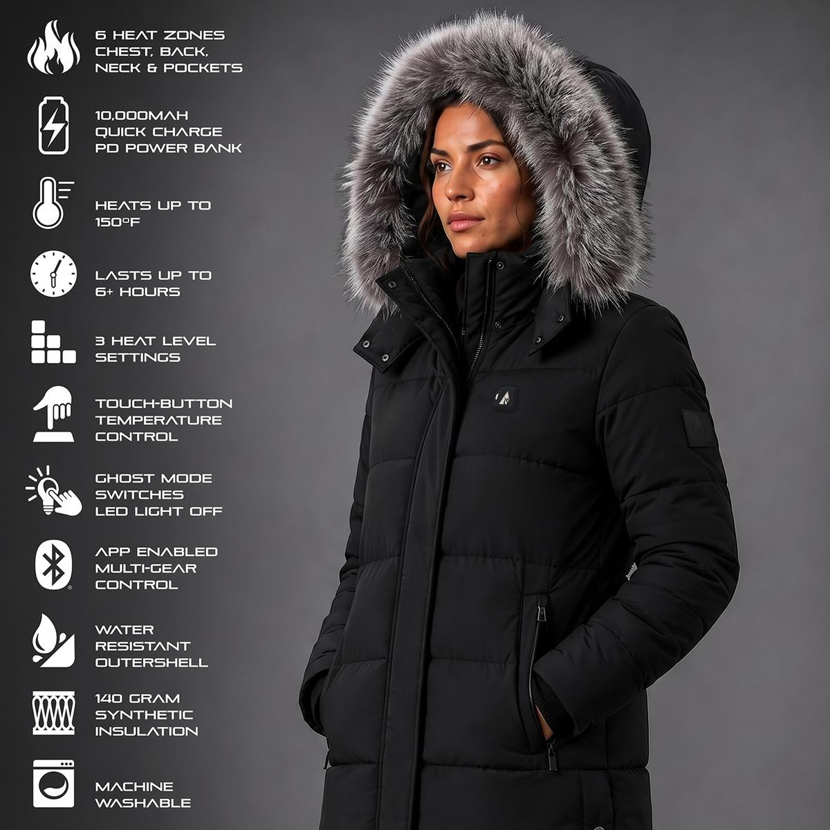 Heatrea Pro Series+ Bluetooth Women's Long Puffer Heated Jacket