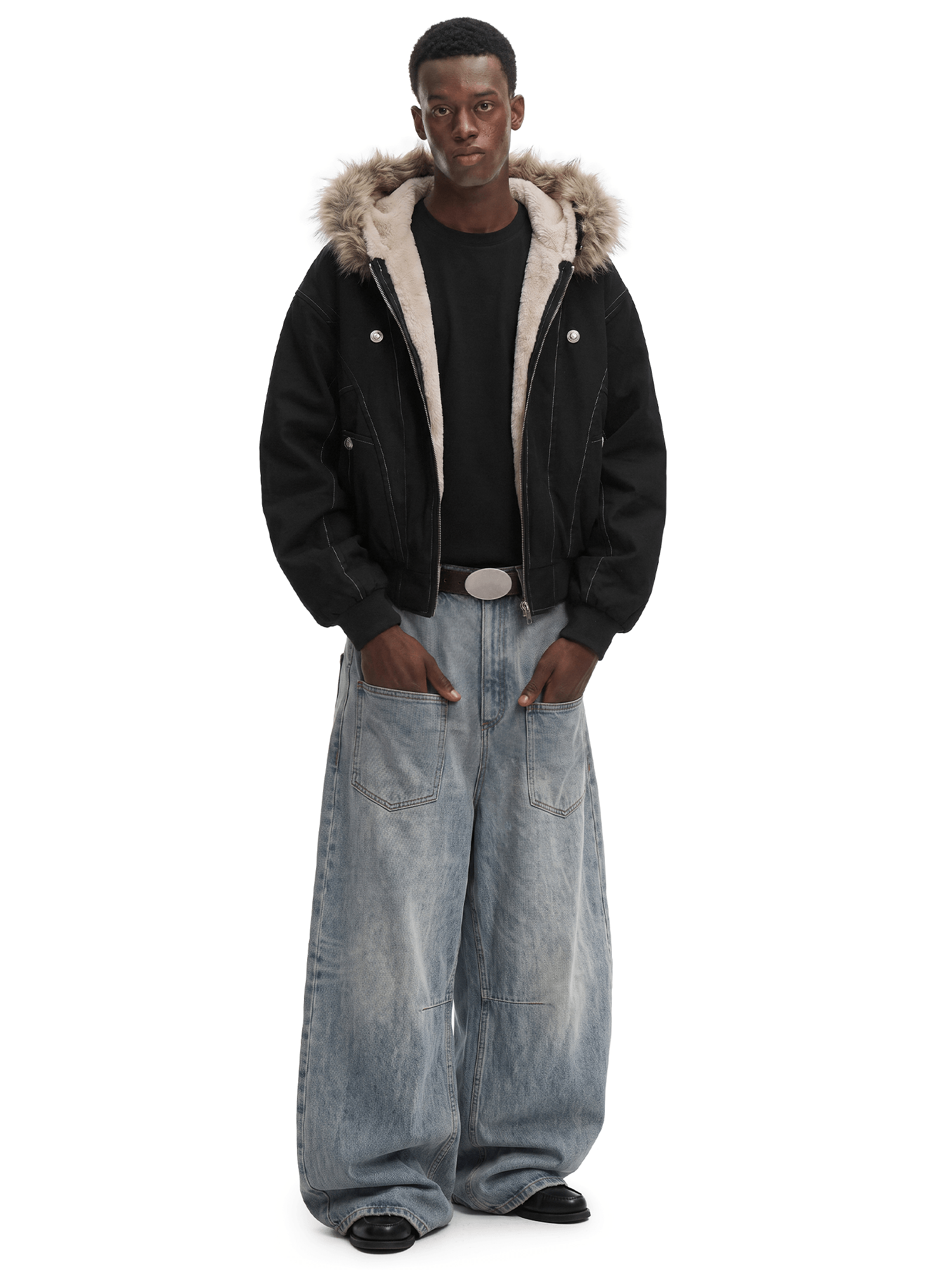 Cropped Shearling Puffer Jacket