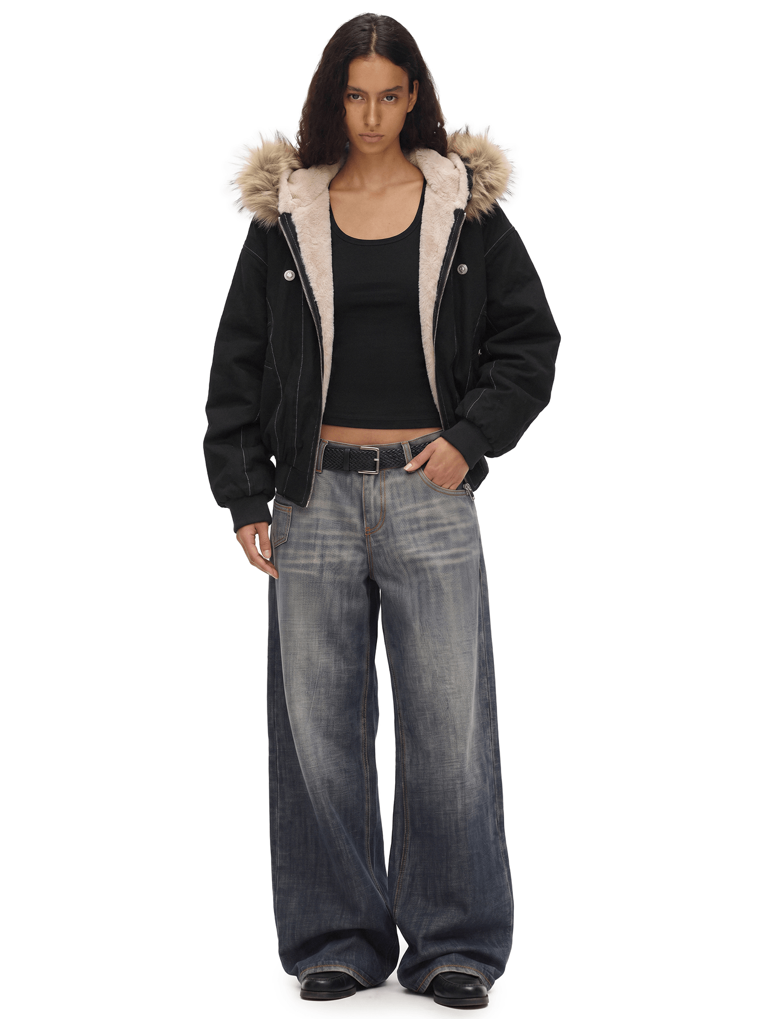 Cropped Shearling Puffer Jacket
