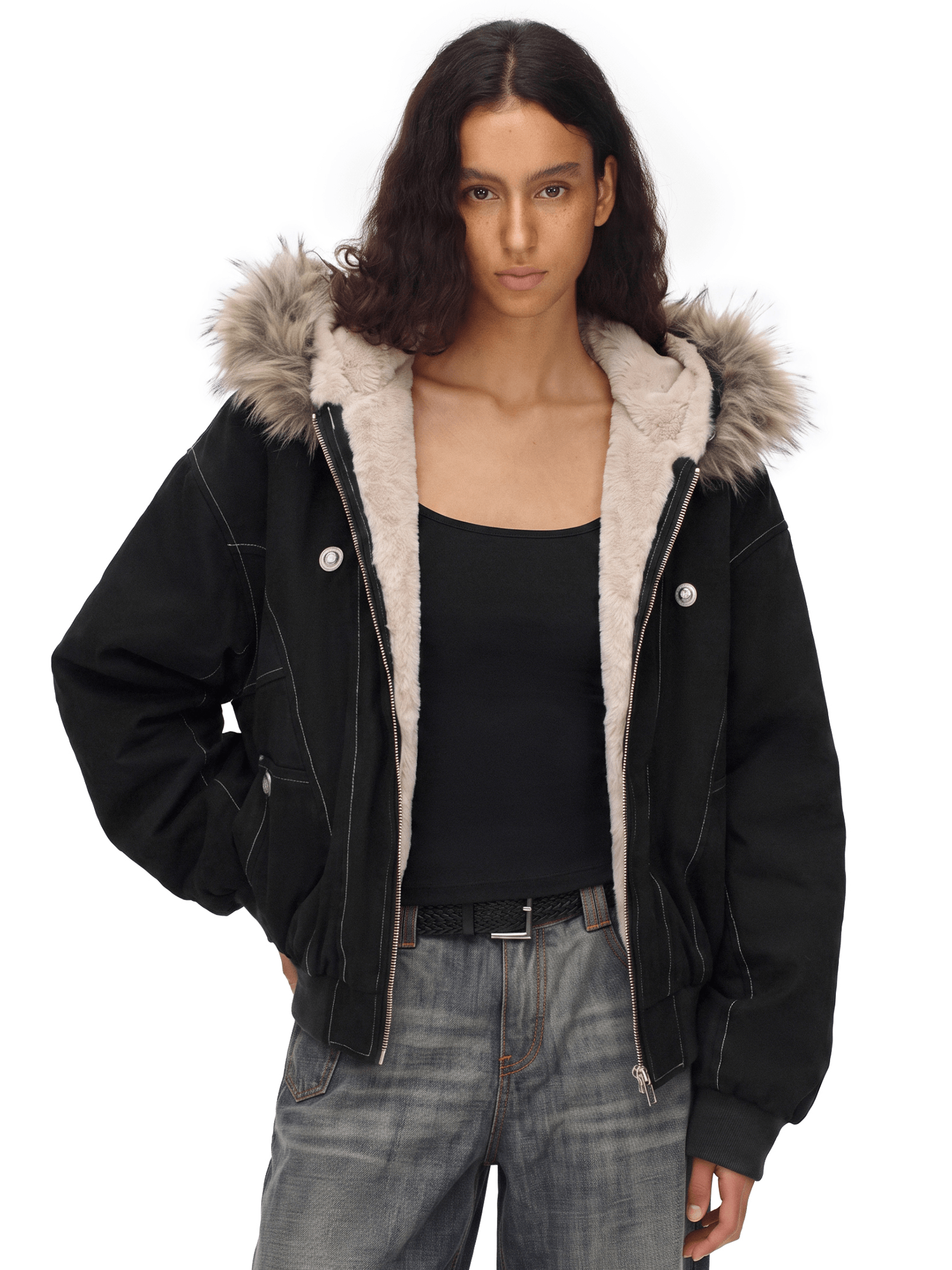 Cropped Shearling Puffer Jacket