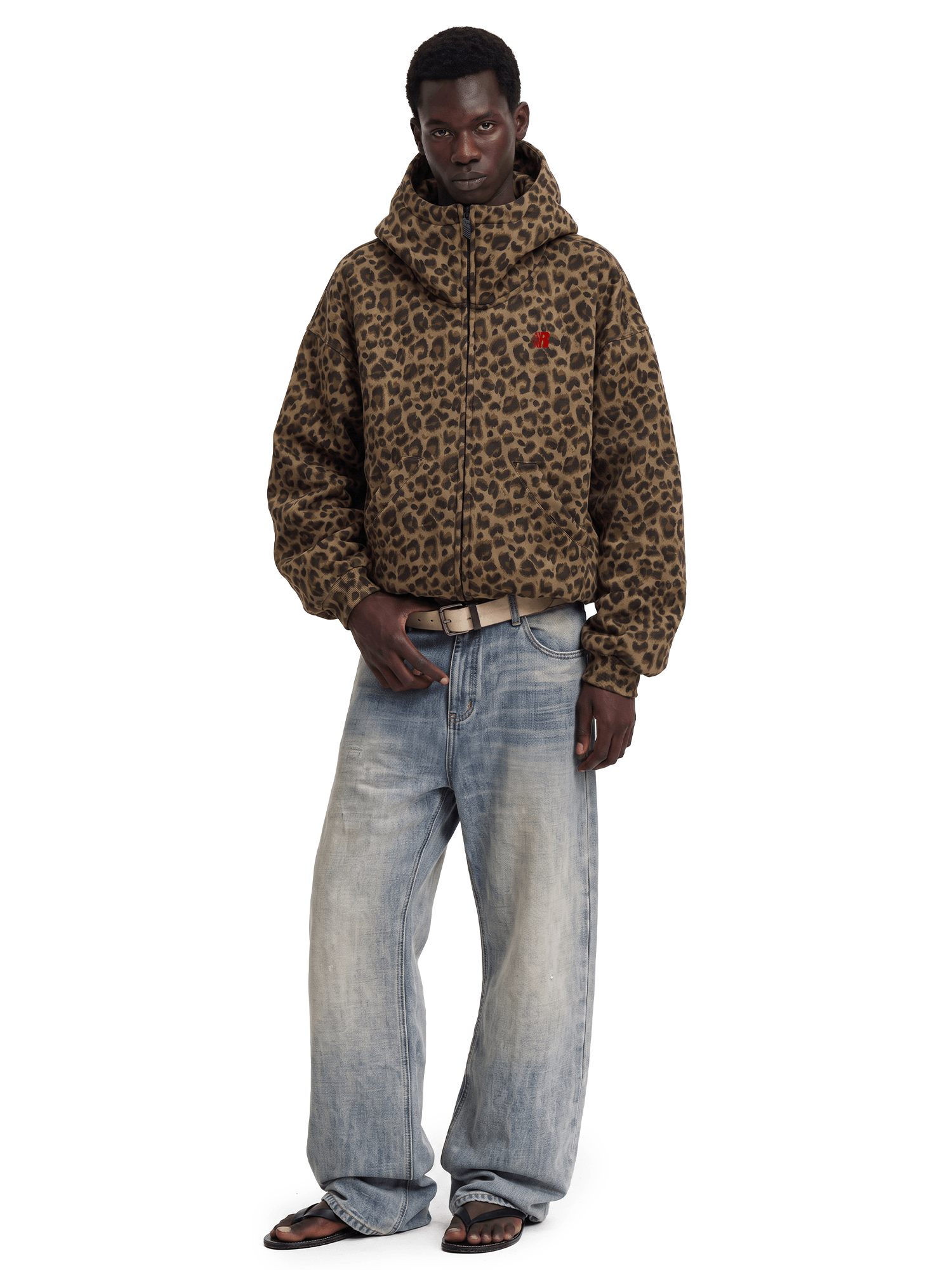 High-Neck Leopard Fleece Hoodie