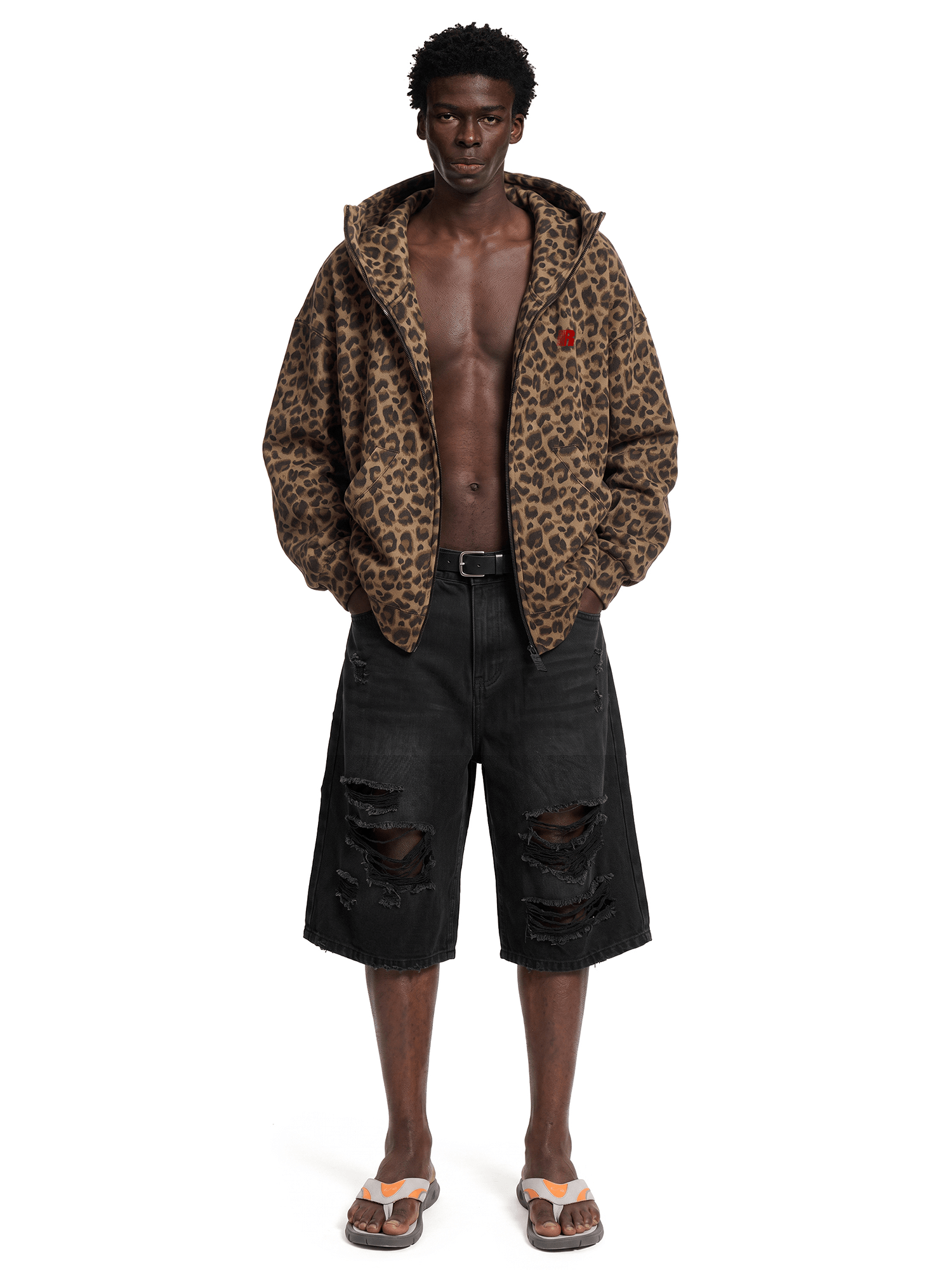 High-Neck Leopard Fleece Hoodie