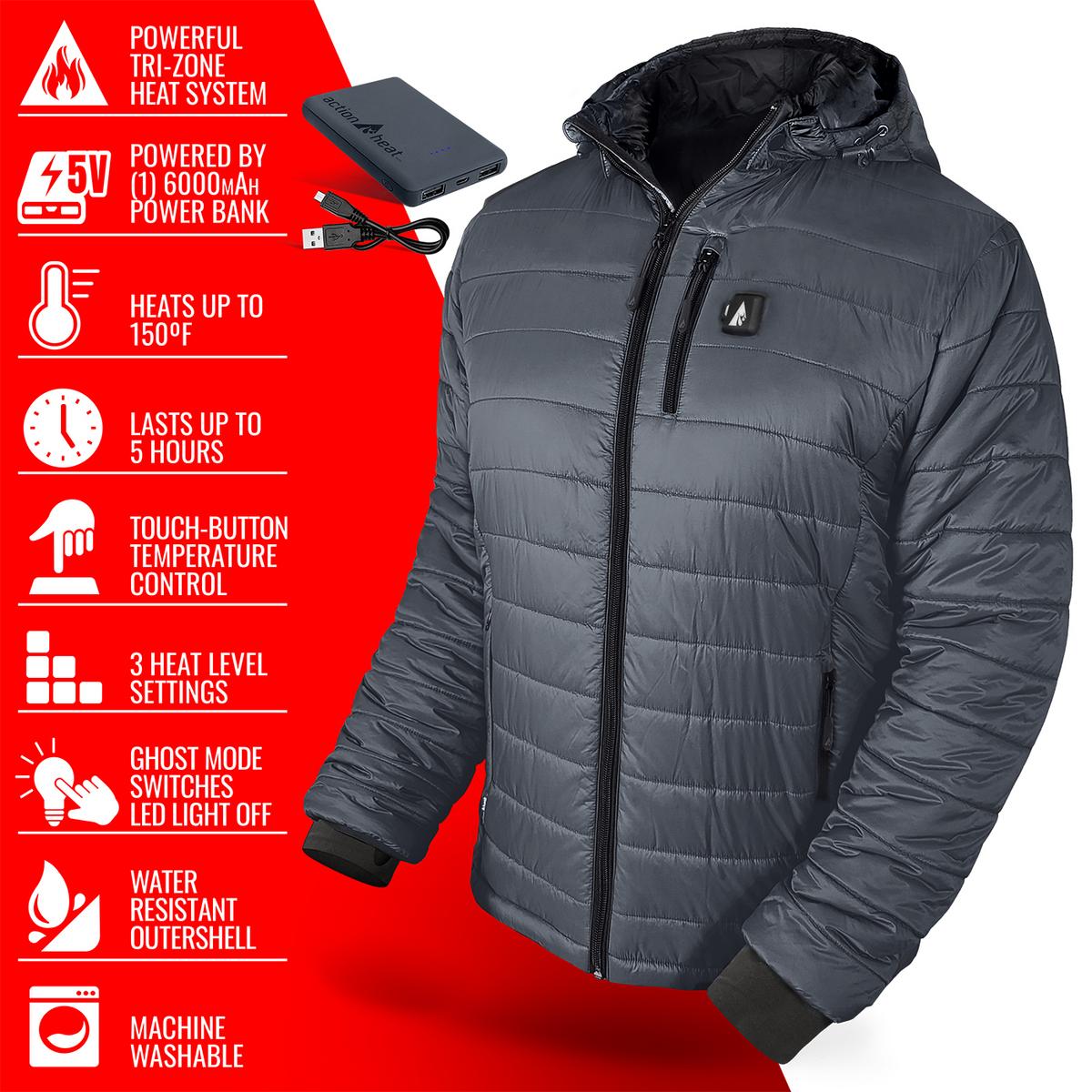 Heatrea 5V Men's Insulated Puffer Battery Heated Jacket W/ Hood