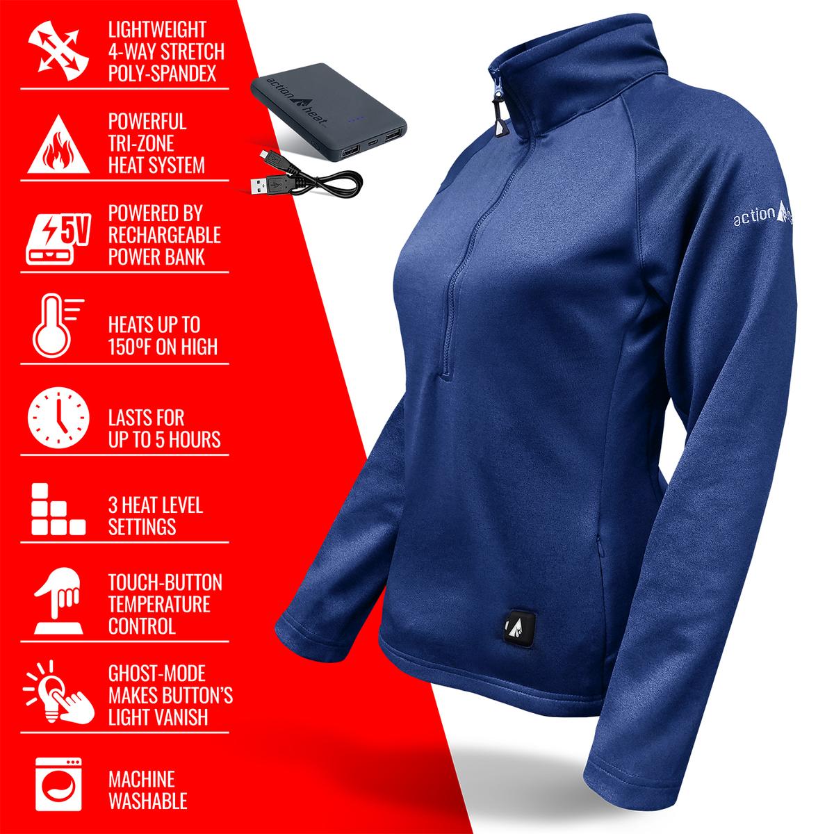 Heatrea 5V Women's 1/2 Zip Pullover Battery Heated Shirt