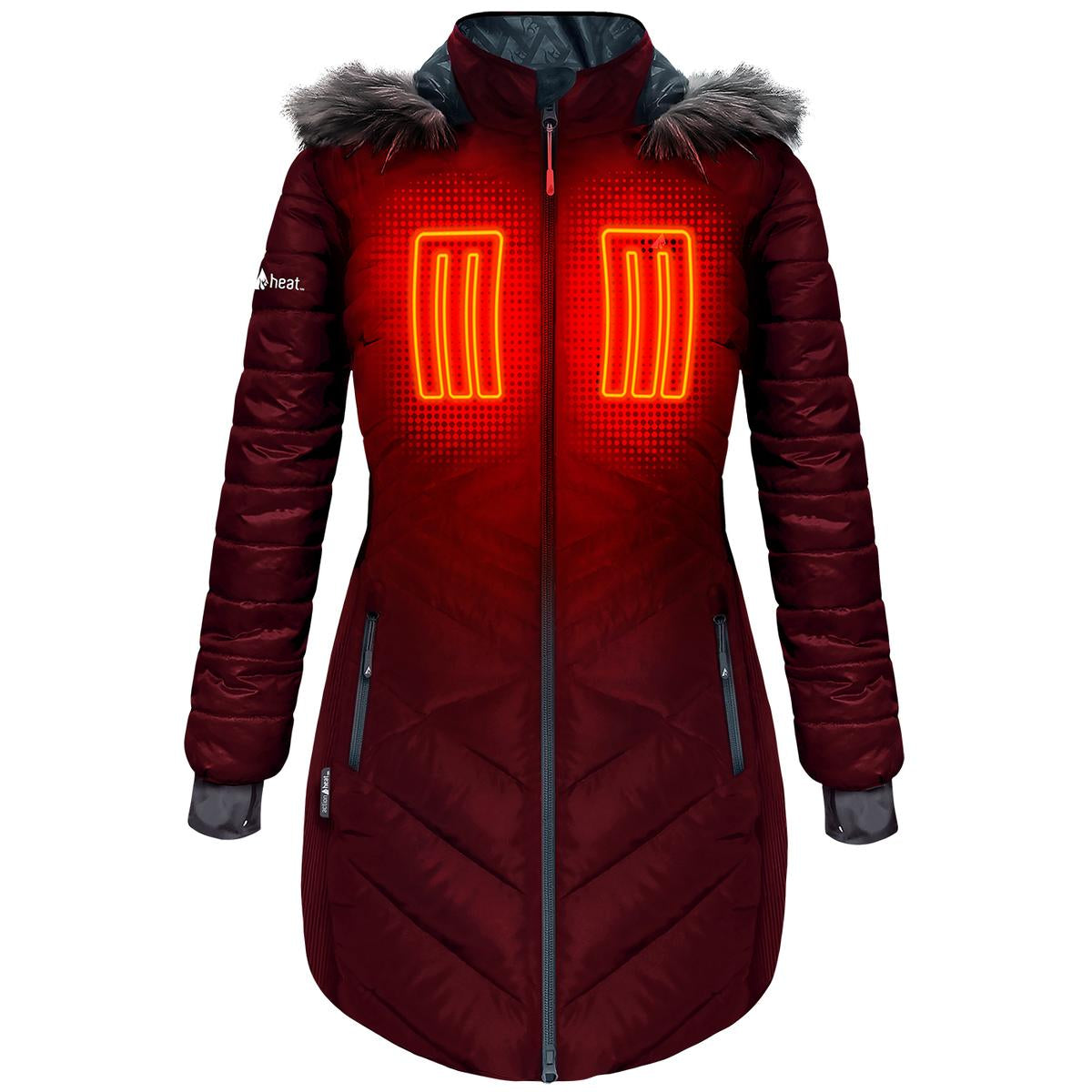 Heatrea 5V Women's Heated Long Puffer Jacket W/ Hood