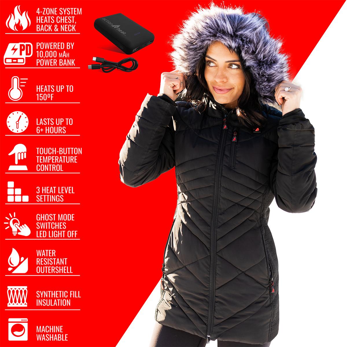 Heatrea New England Patriots 5V Women's Long Puffer Battery Heated Jacket