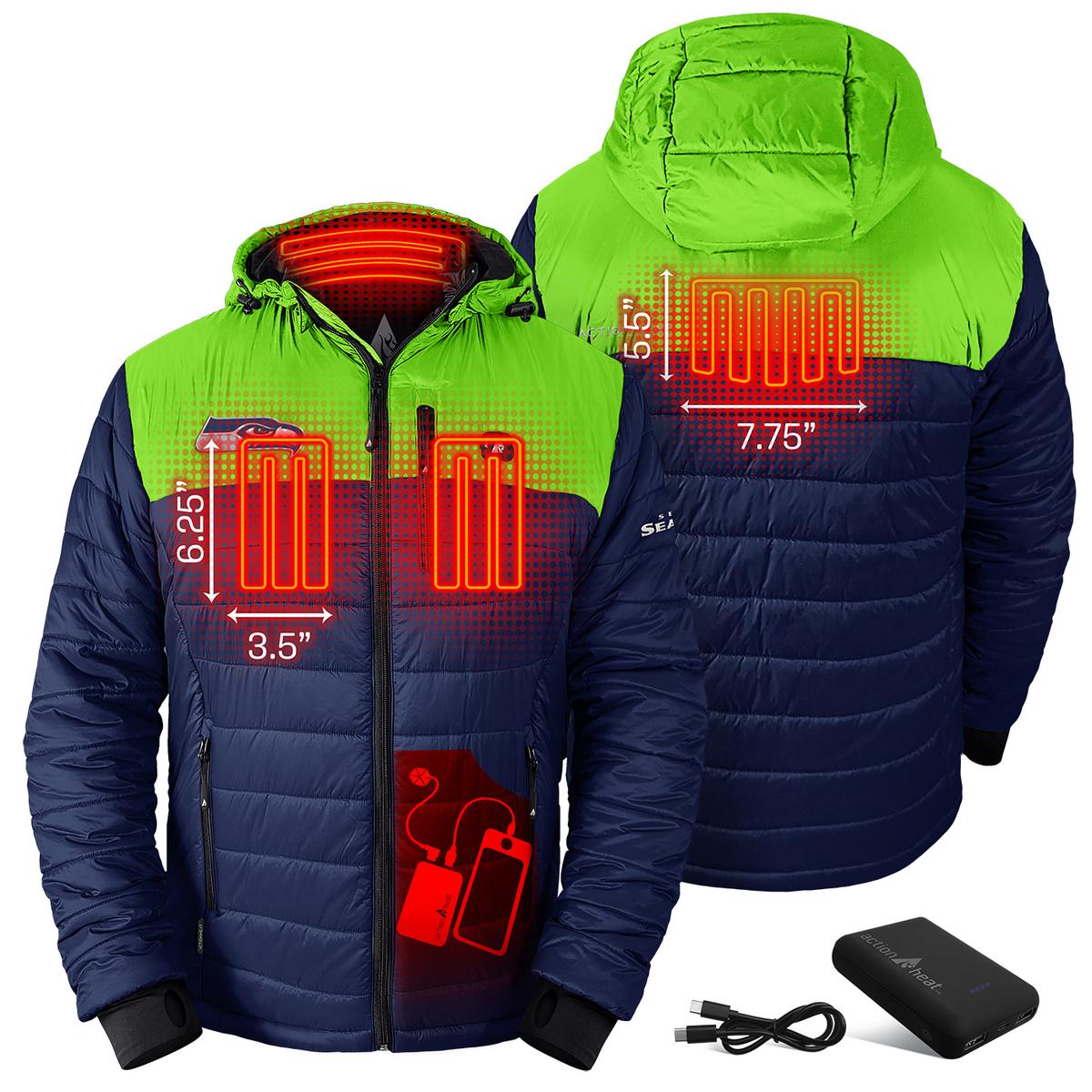 Heatrea Seattle Seahawks 5V Men's Colorblock Puffer Battery Heated Jacket