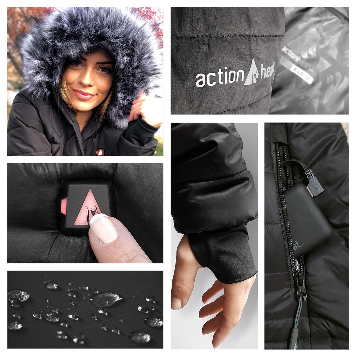 Heatrea New England Patriots 5V Women's Long Puffer Battery Heated Jacket