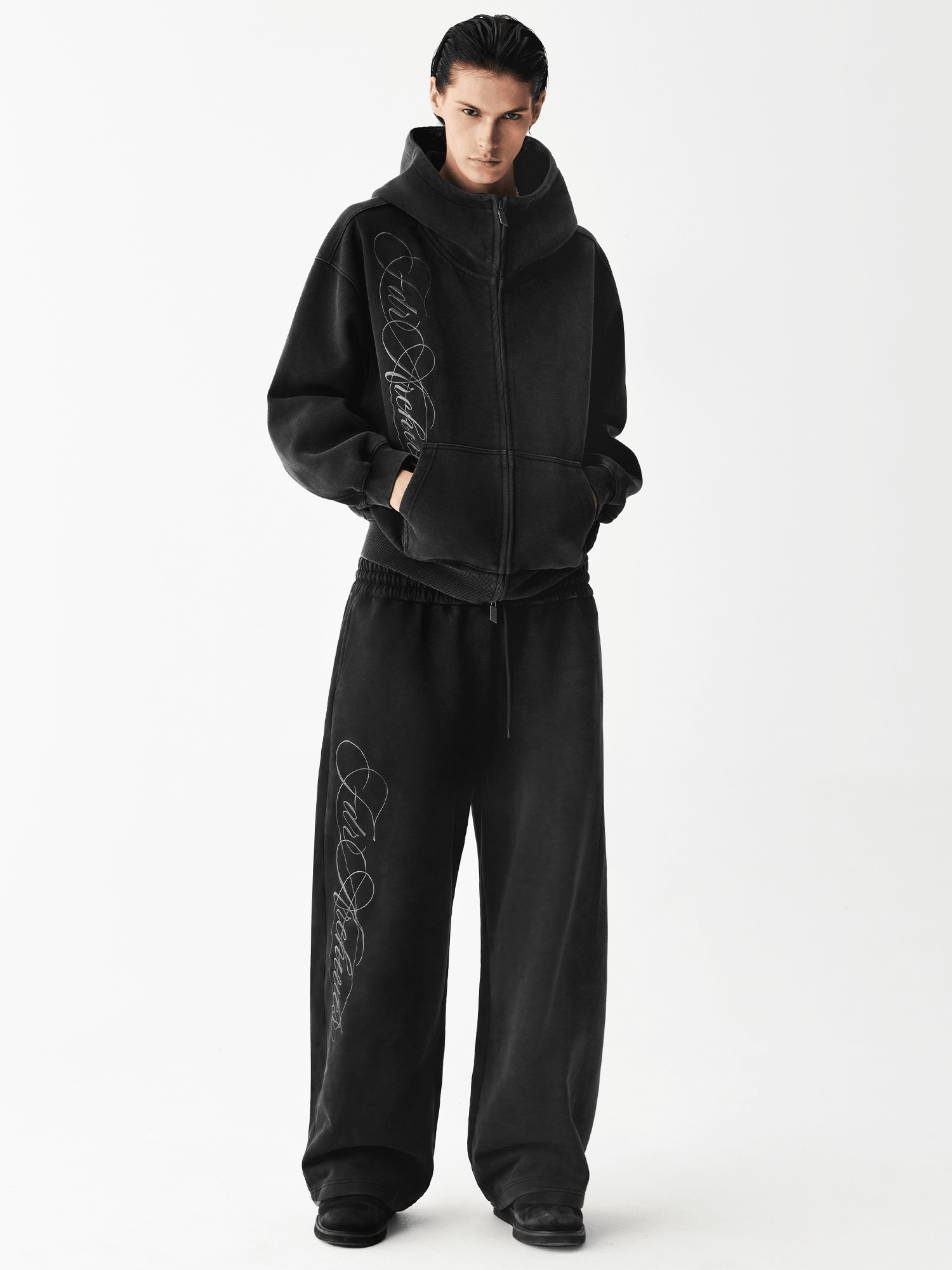 Washed Embroidery Zip Hoodie