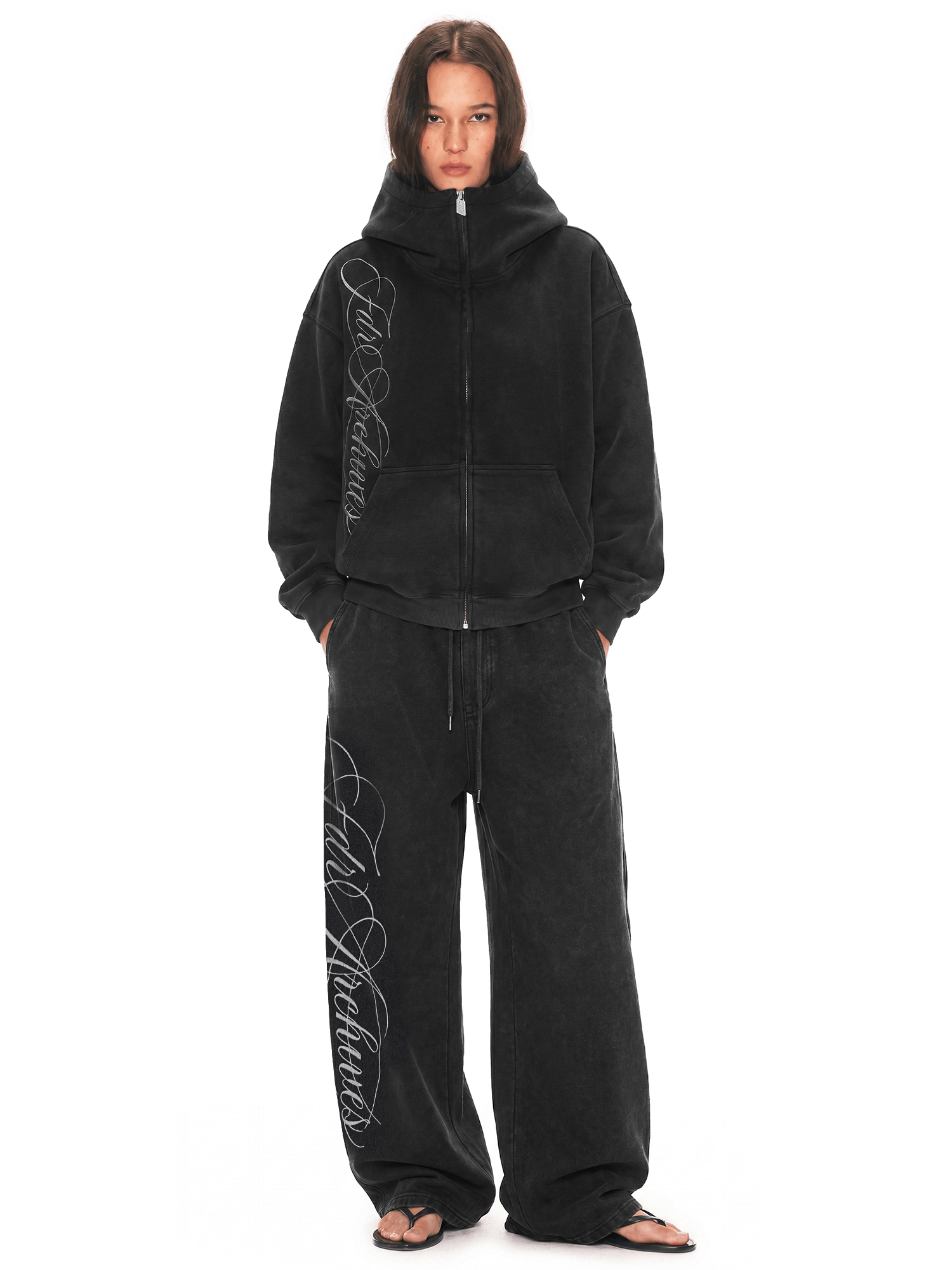 Washed Embroidery Zip Hoodie