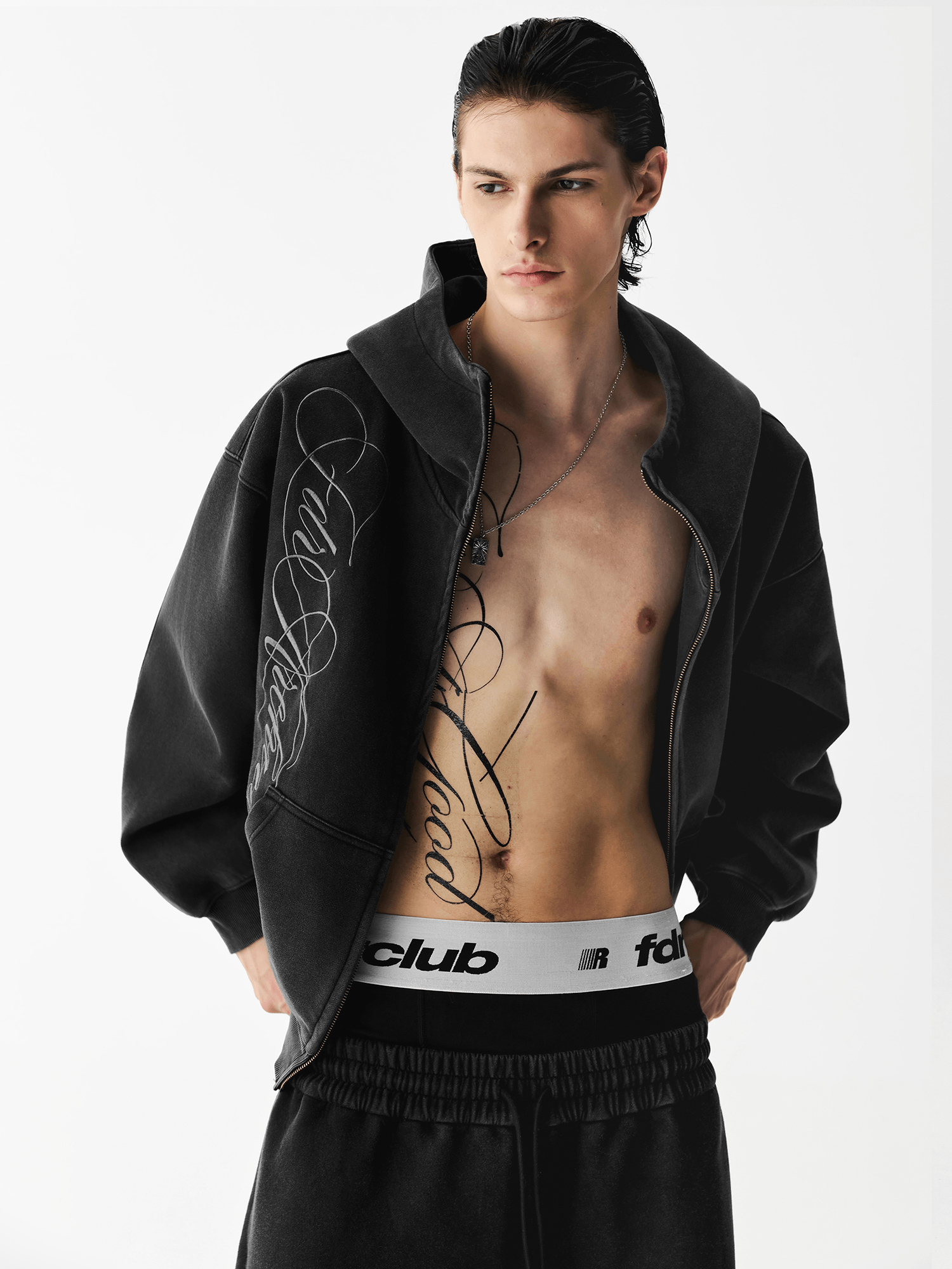 Washed Embroidery Zip Hoodie