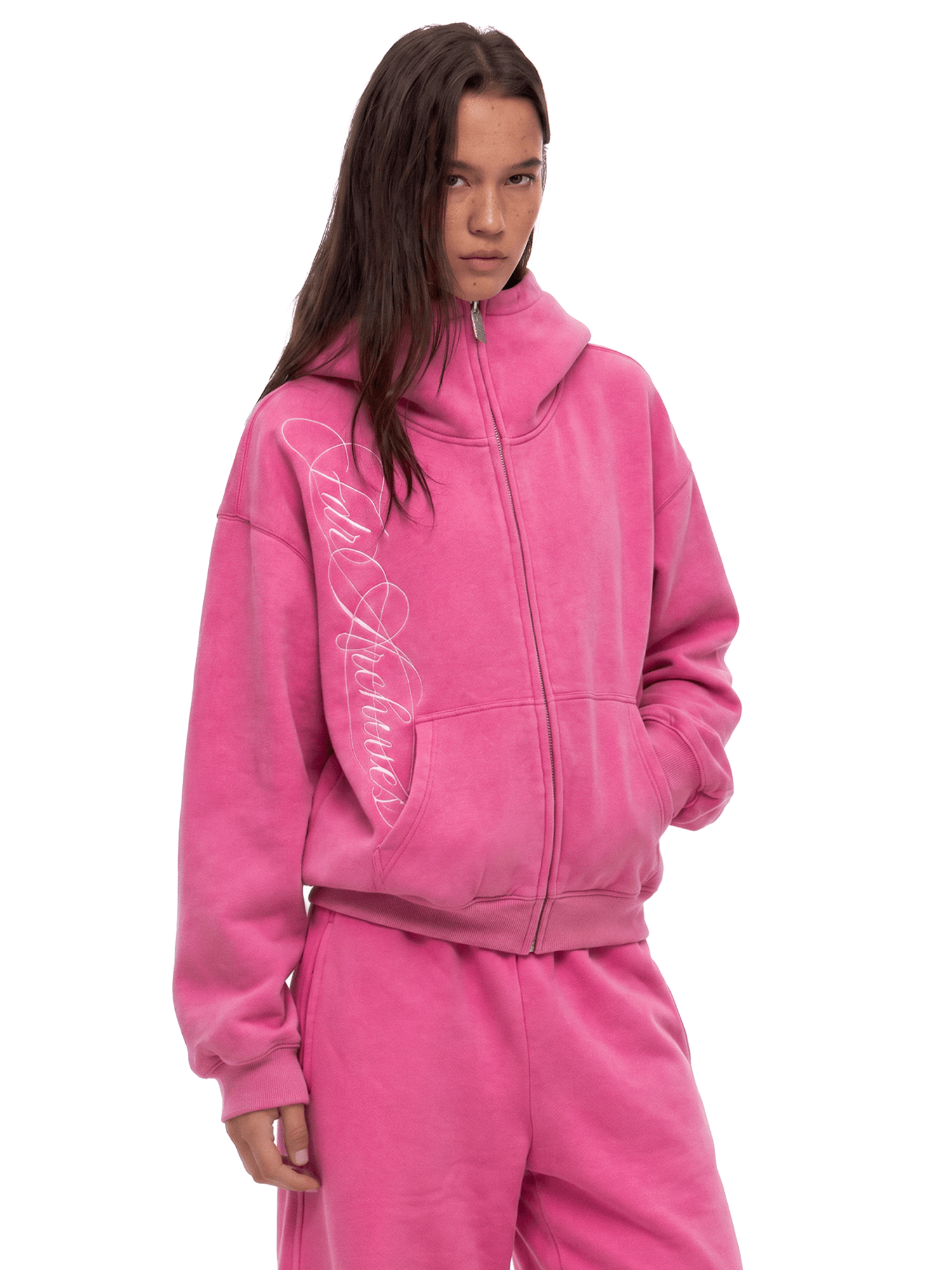 Washed Embroidery Zip Hoodie