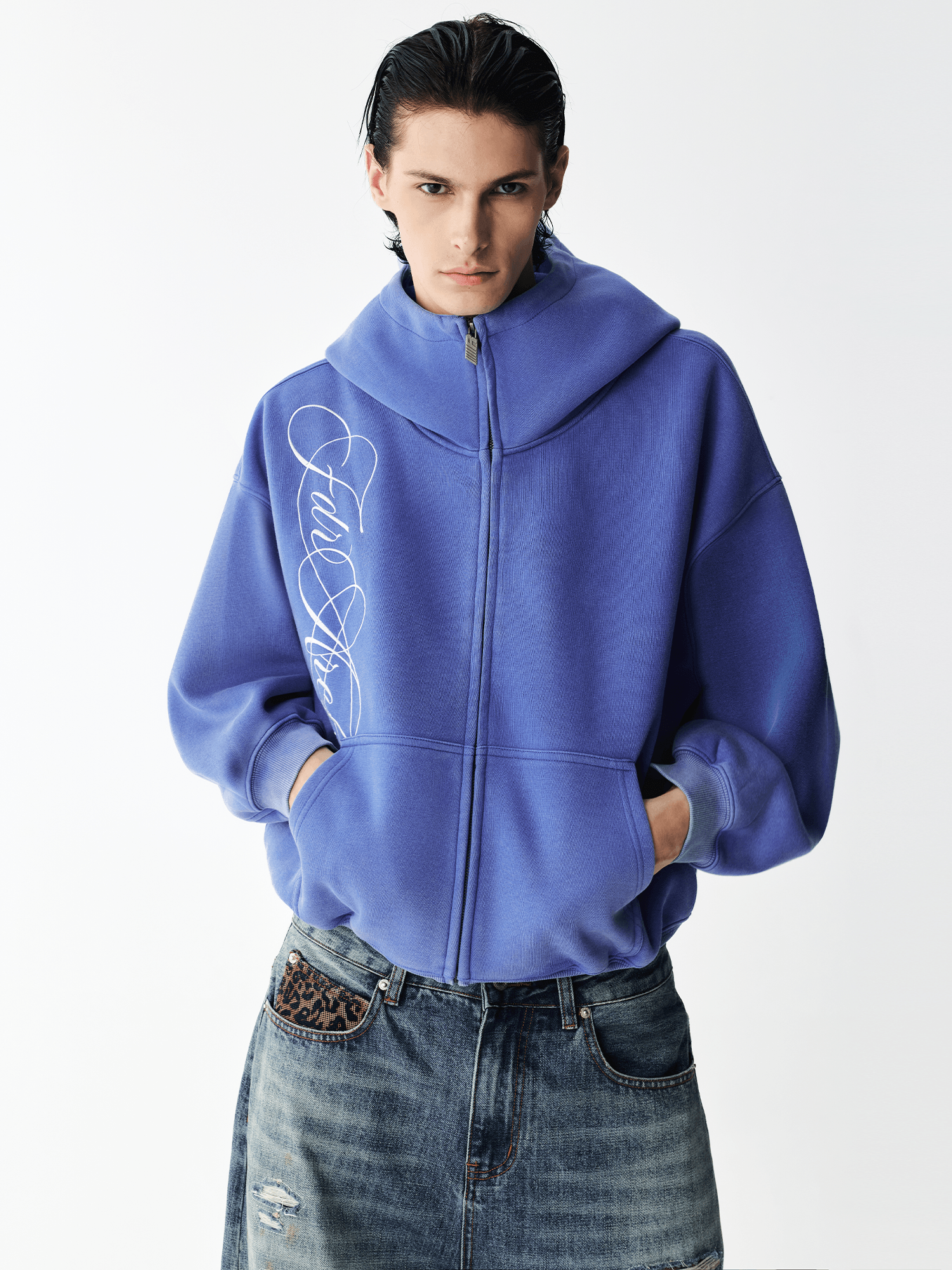Washed Embroidery Zip Hoodie