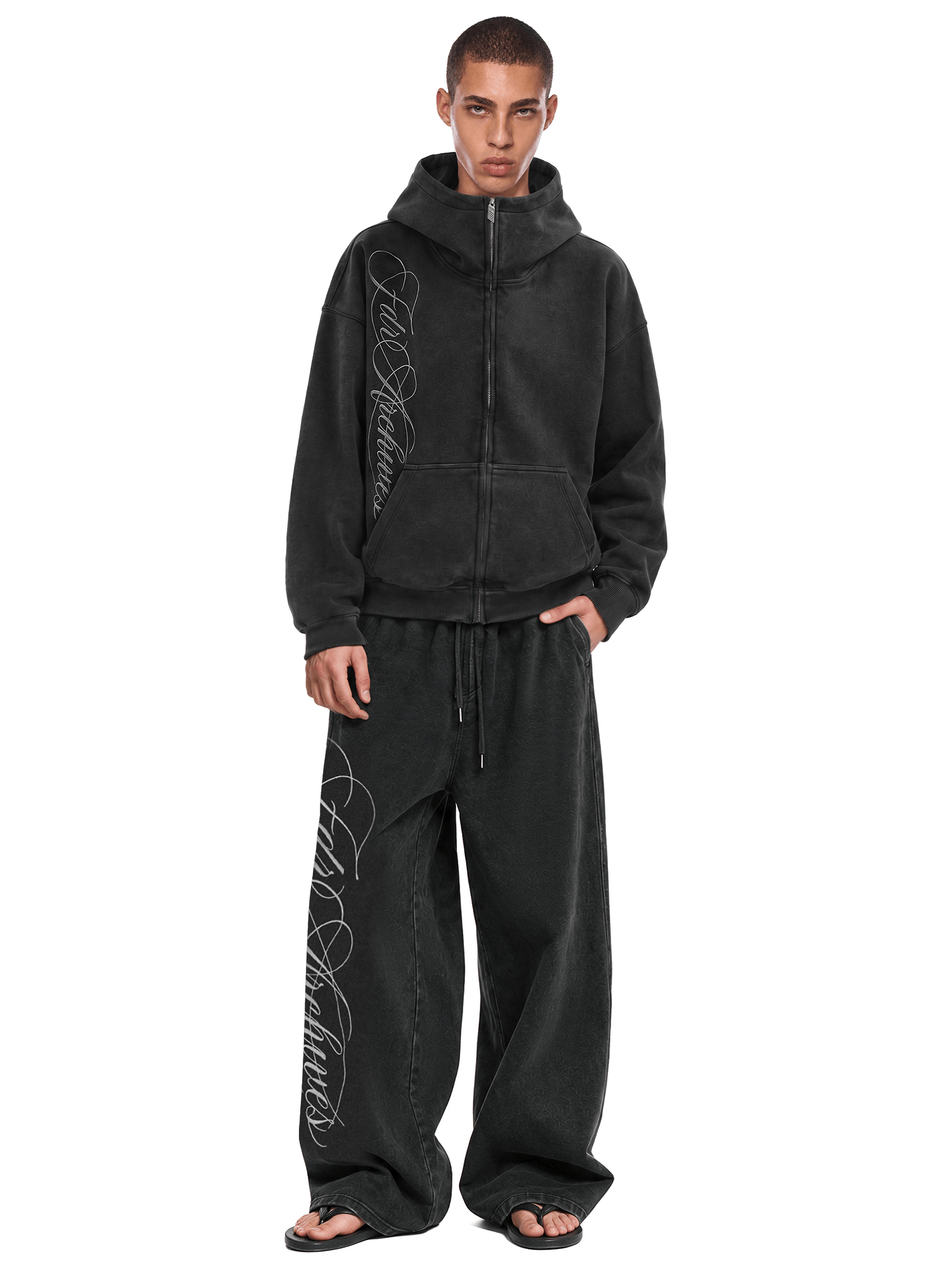 Washed Embroidery Zip Hoodie