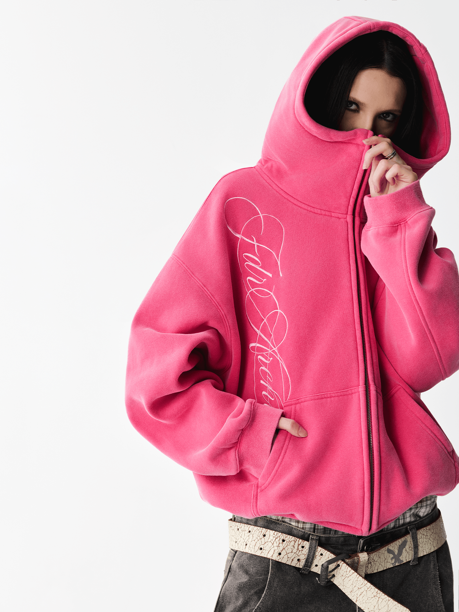 Washed Embroidery Zip Hoodie