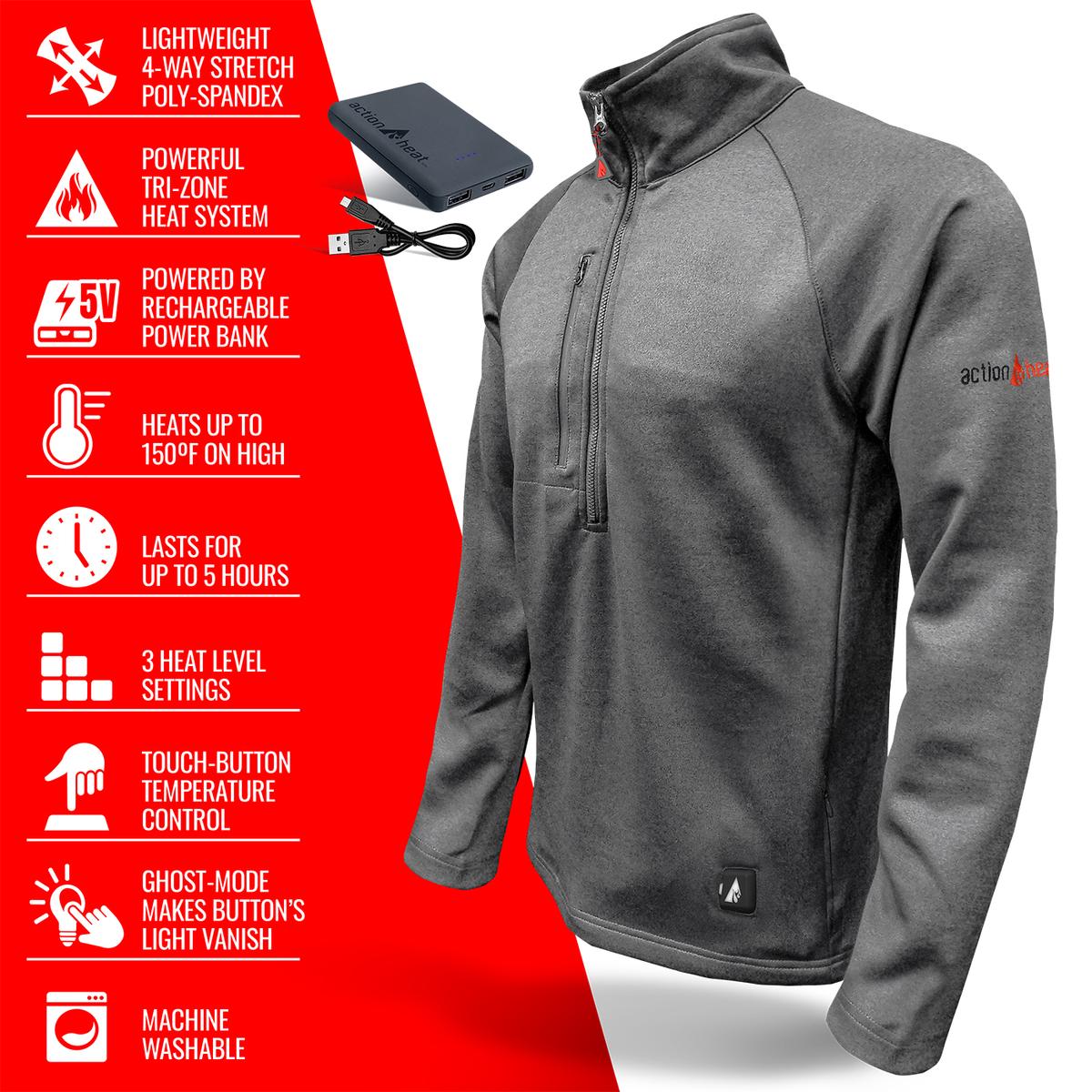 Heatrea 5V Men's 1/2 Zip Pullover Battery Heated Shirt