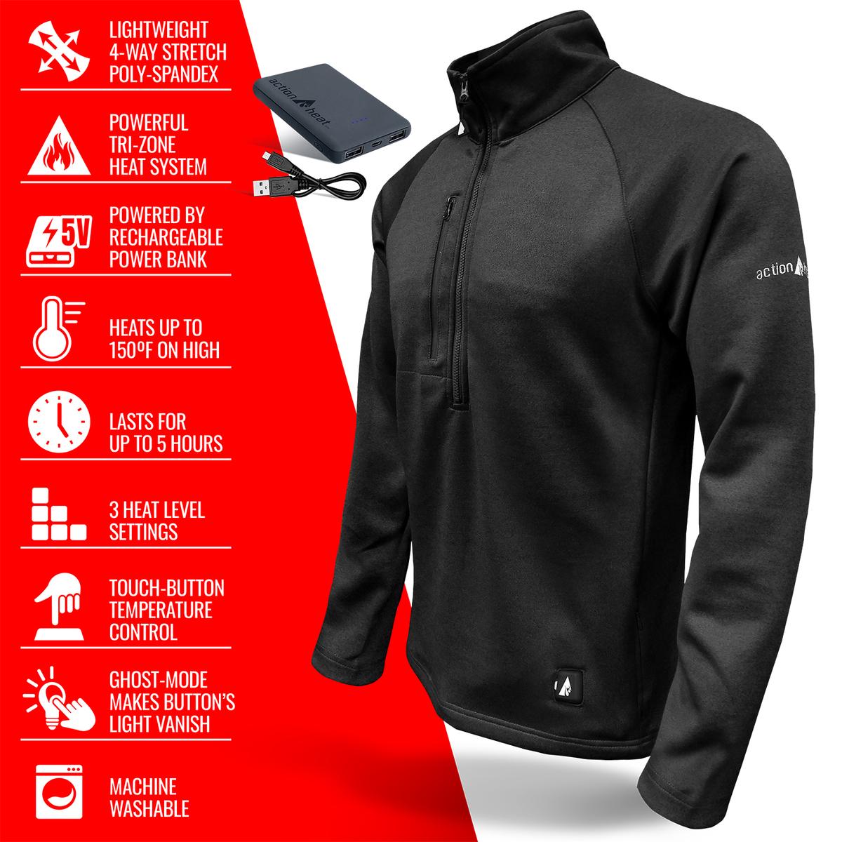 Heatrea 5V Men's 1/2 Zip Pullover Battery Heated Shirt