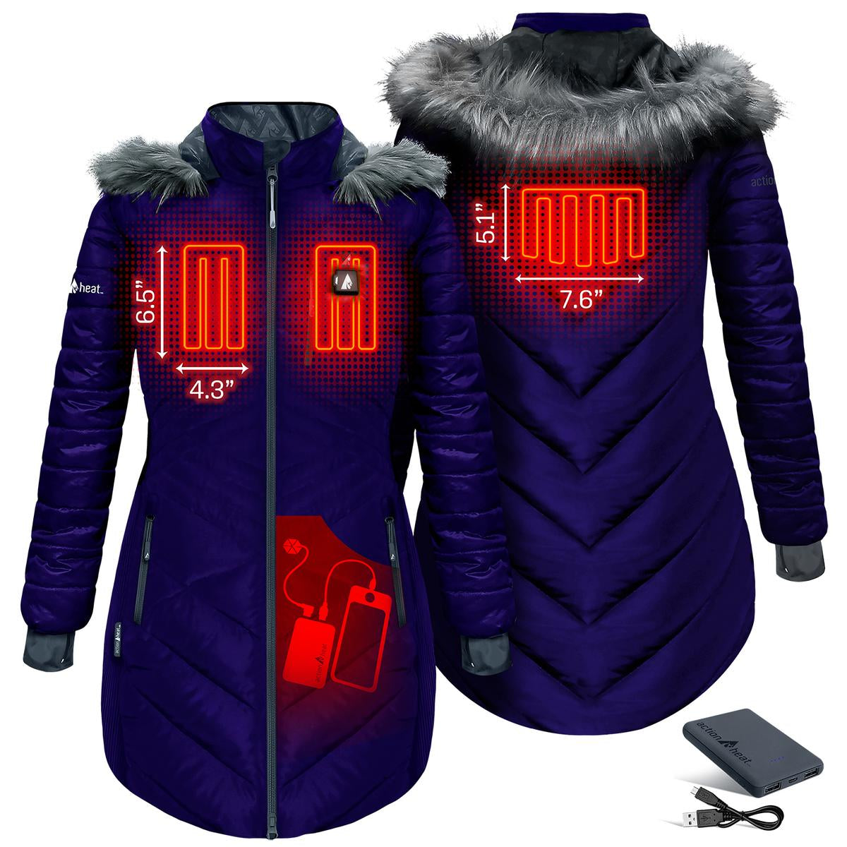 Heatrea 5V Women's Heated Long Puffer Jacket W/ Hood