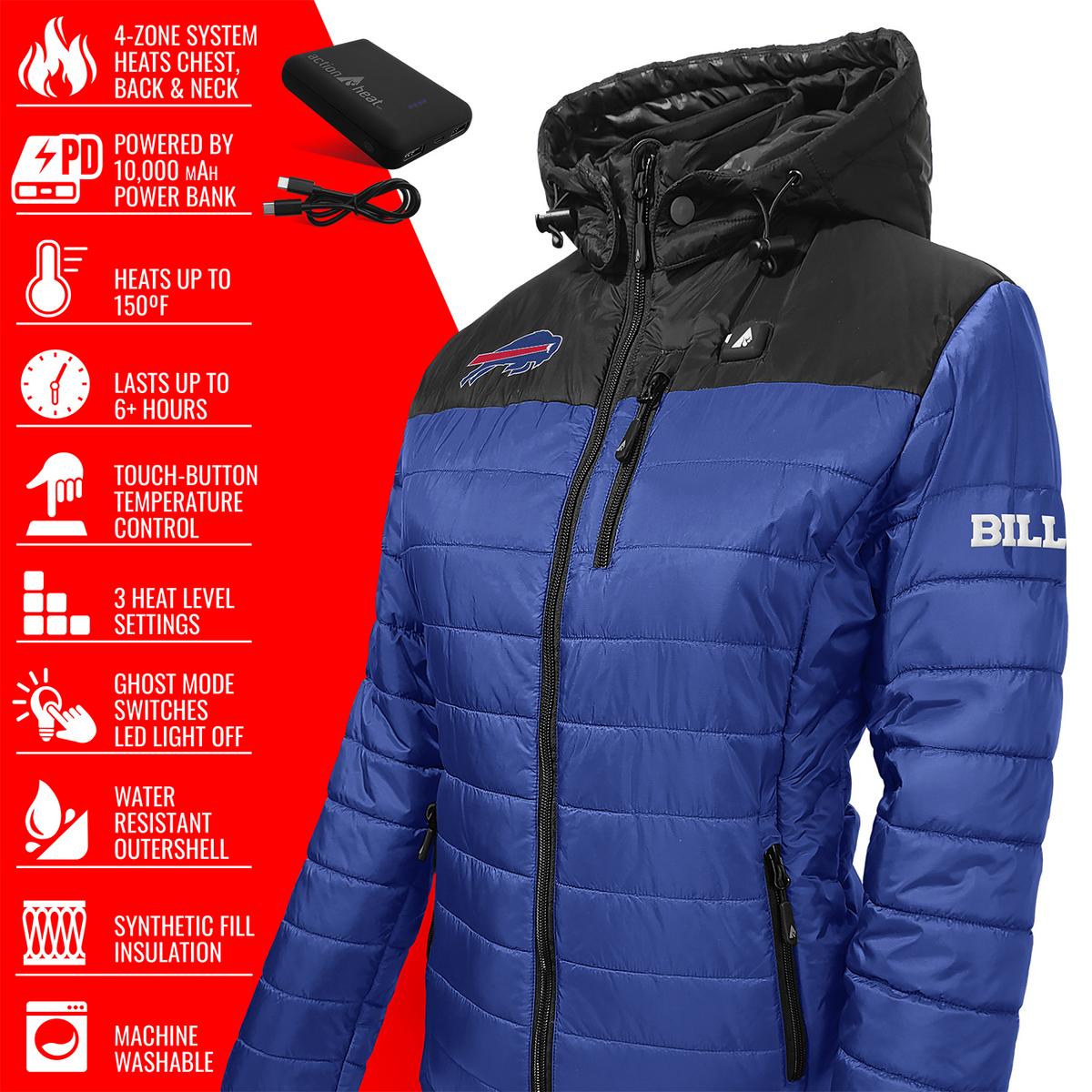 Heatrea Buffalo Bills 5V Women's Colorblock Puffer Battery Heated Jacket