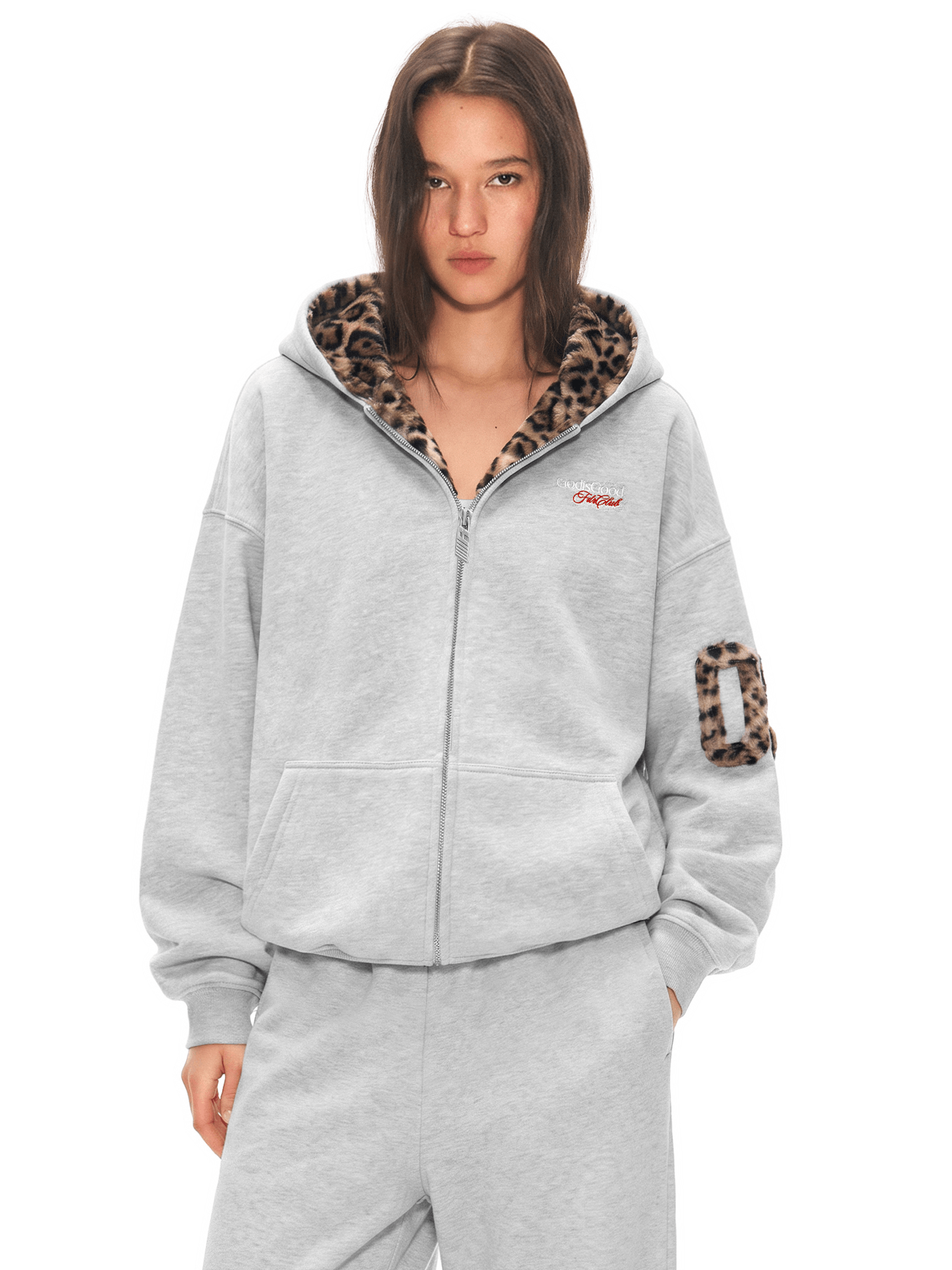 Wild Leopard-Lined Zip Hoodie