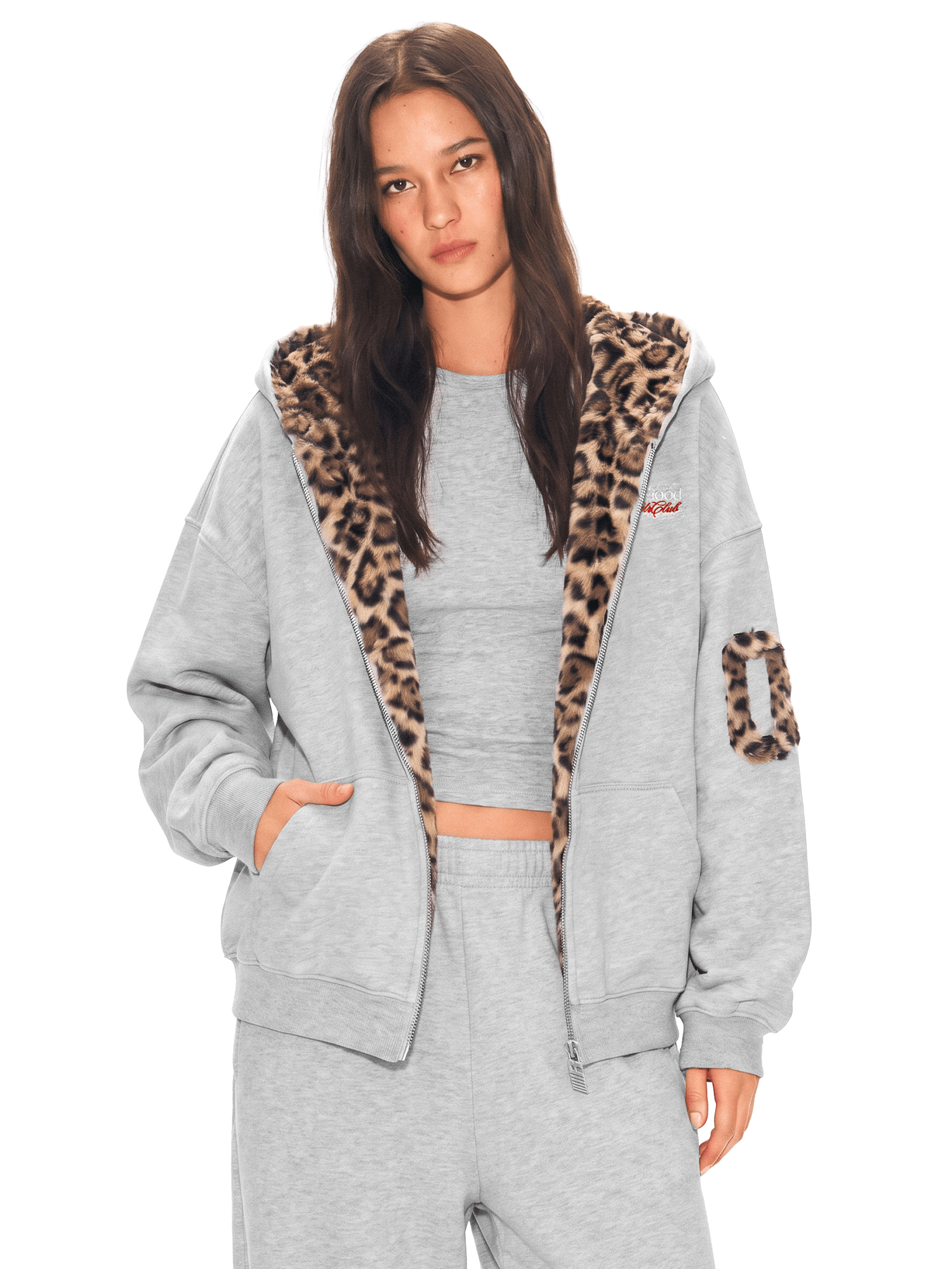 Wild Leopard-Lined Zip Hoodie