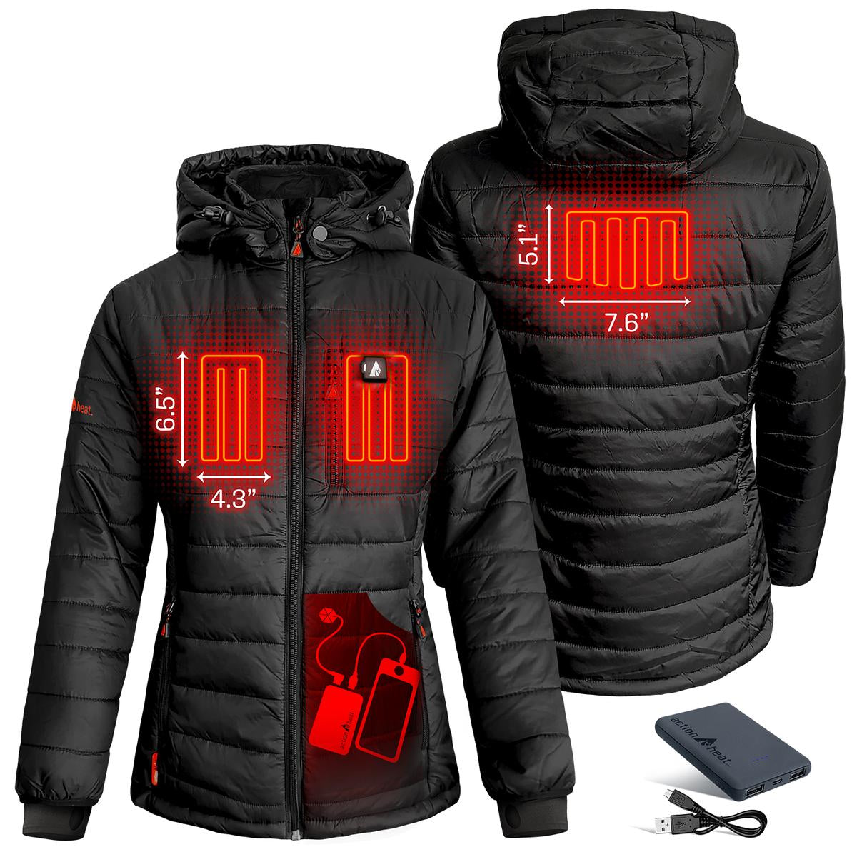 Heatrea 5V Women's Insulated Puffer Battery Heated Jacket W/ Hood