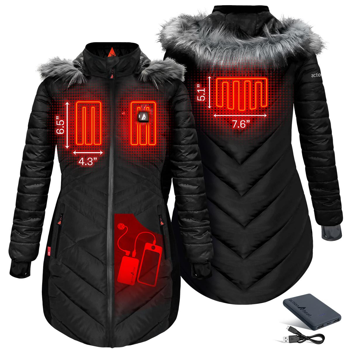 Heatrea 5V Women's Heated Long Puffer Jacket W/ Hood
