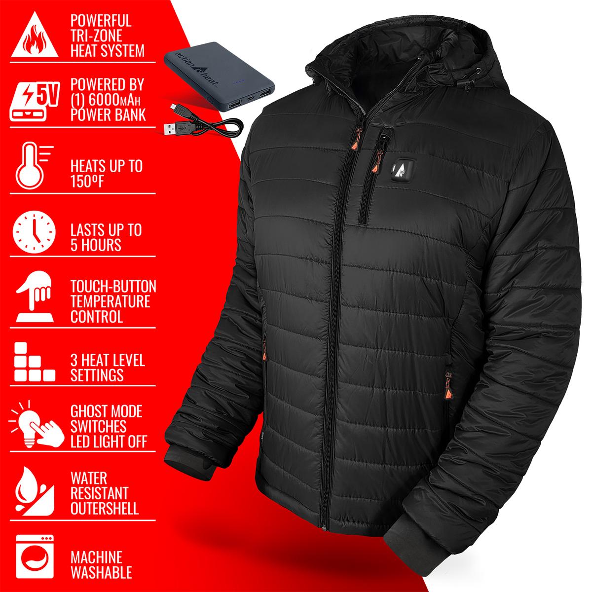 Heatrea 5V Men's Insulated Puffer Battery Heated Jacket W/ Hood