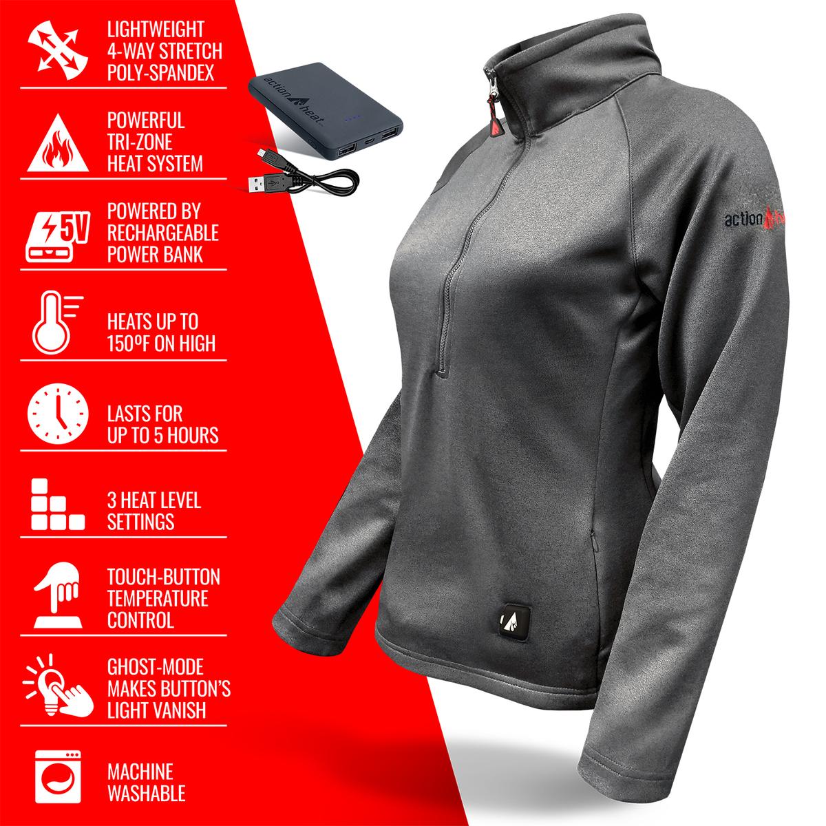 Heatrea 5V Women's 1/2 Zip Pullover Battery Heated Shirt