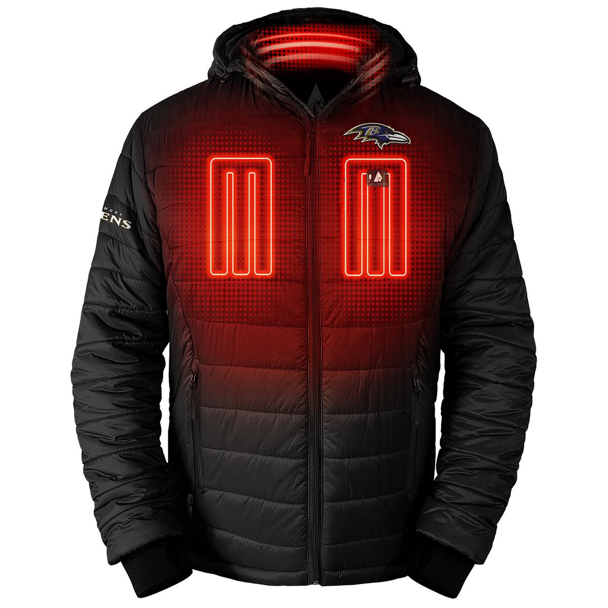 Heatrea Baltimore Ravens 5V Men's Puffer Battery Heated Jacket