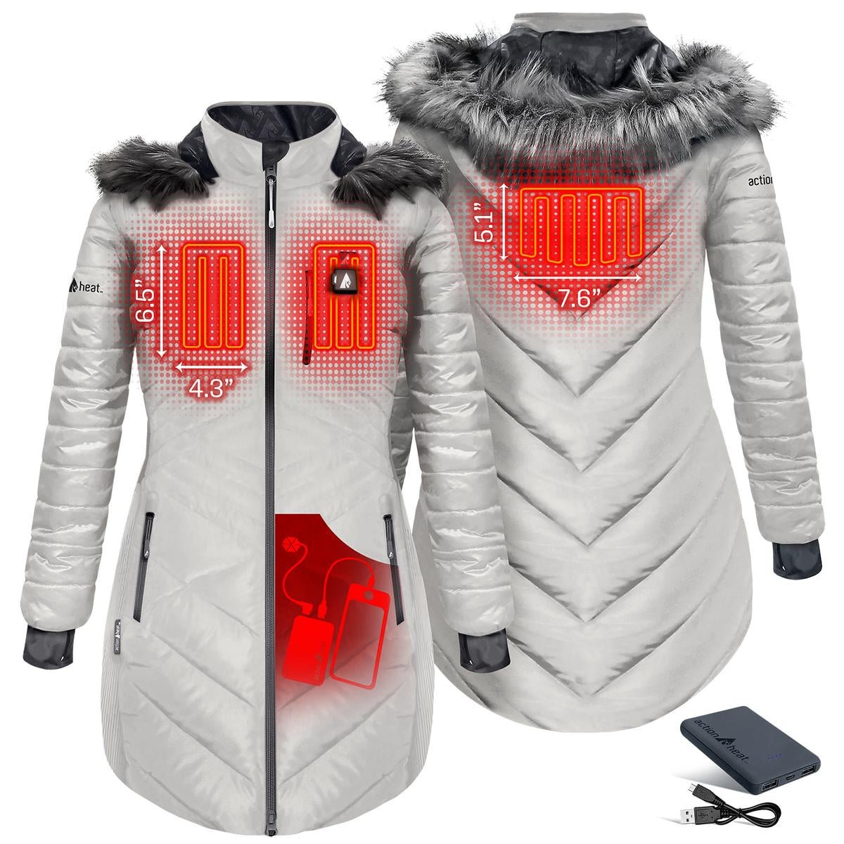 Heatrea 5V Women's Heated Long Puffer Jacket W/ Hood