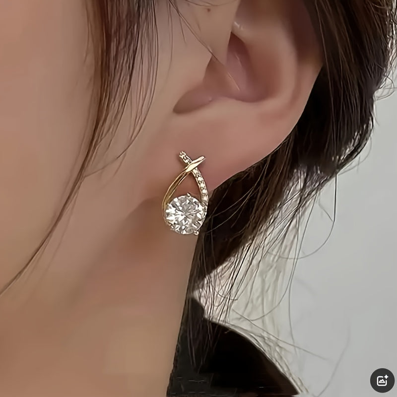 Olivia | Golden Cross Zirconia Stud Earrings
