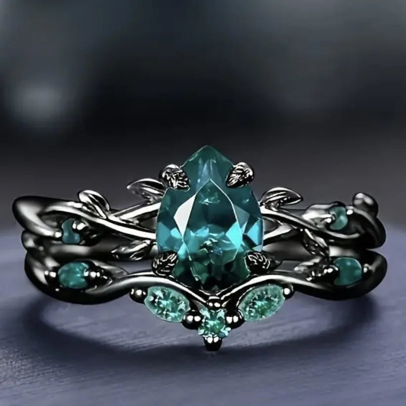 Ariella | Black & Green Stone Ring Set