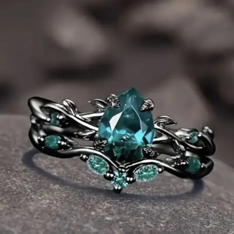 Ariella | Black & Green Stone Ring Set