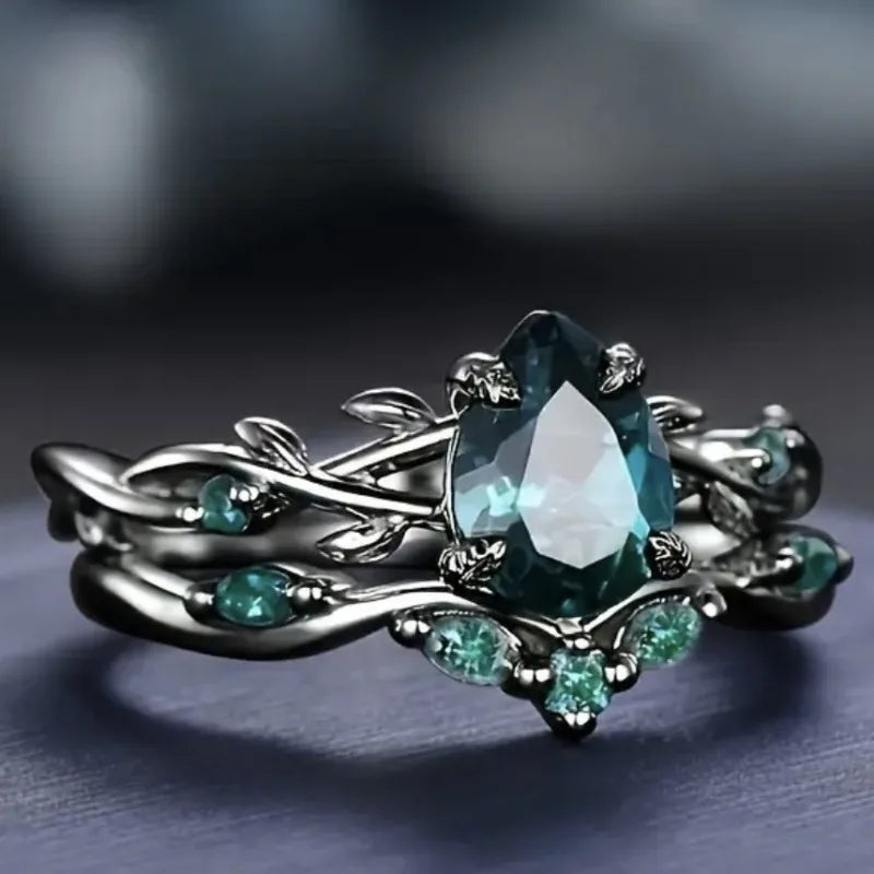 Ariella | Black & Green Stone Ring Set