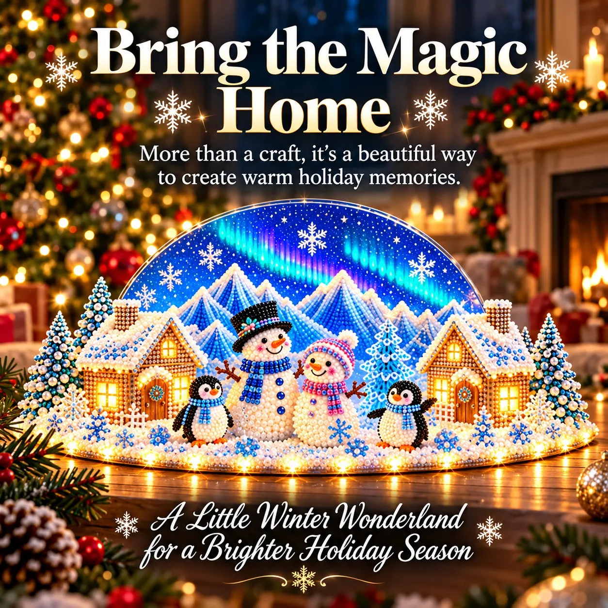 Completed winter village bringing a sparkling seasonal scene into a cozy home