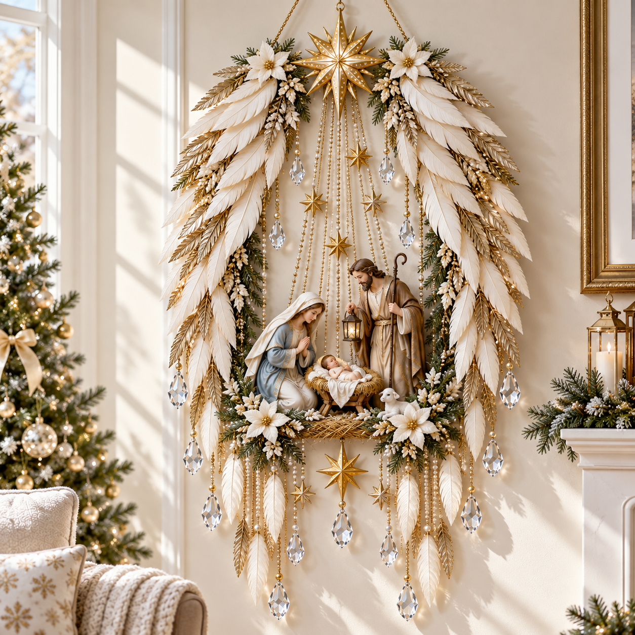 Angel Wings Nativity wall decor shown in daylight