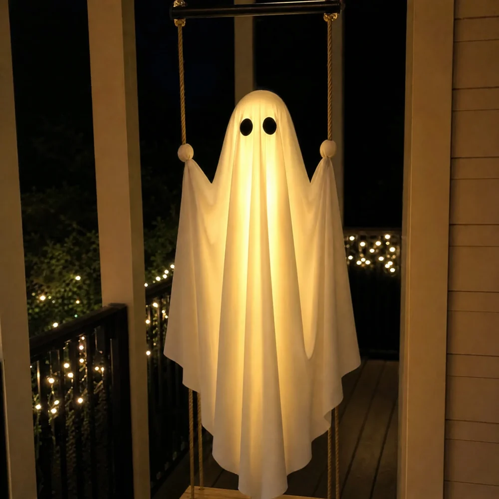 LED Light-Up Swinging Ghost Halloween Decoration