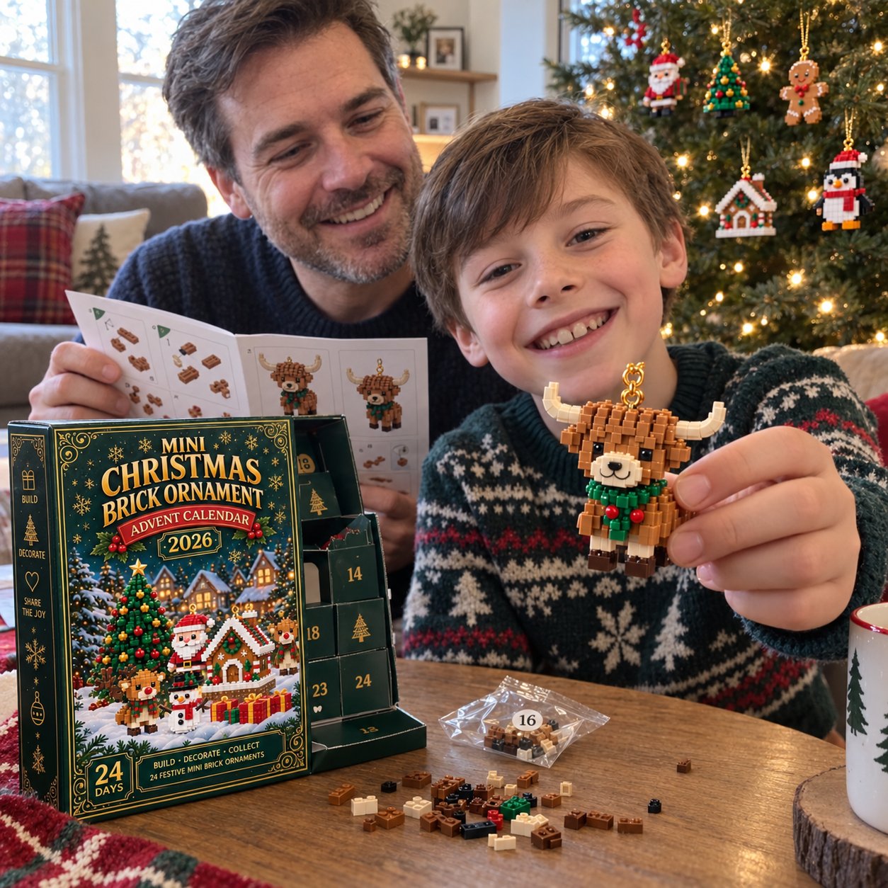 24-Day Christmas Brick Ornament Advent Calendar | DIY Buildable Holiday Countdown Toy & Tree Decor Set