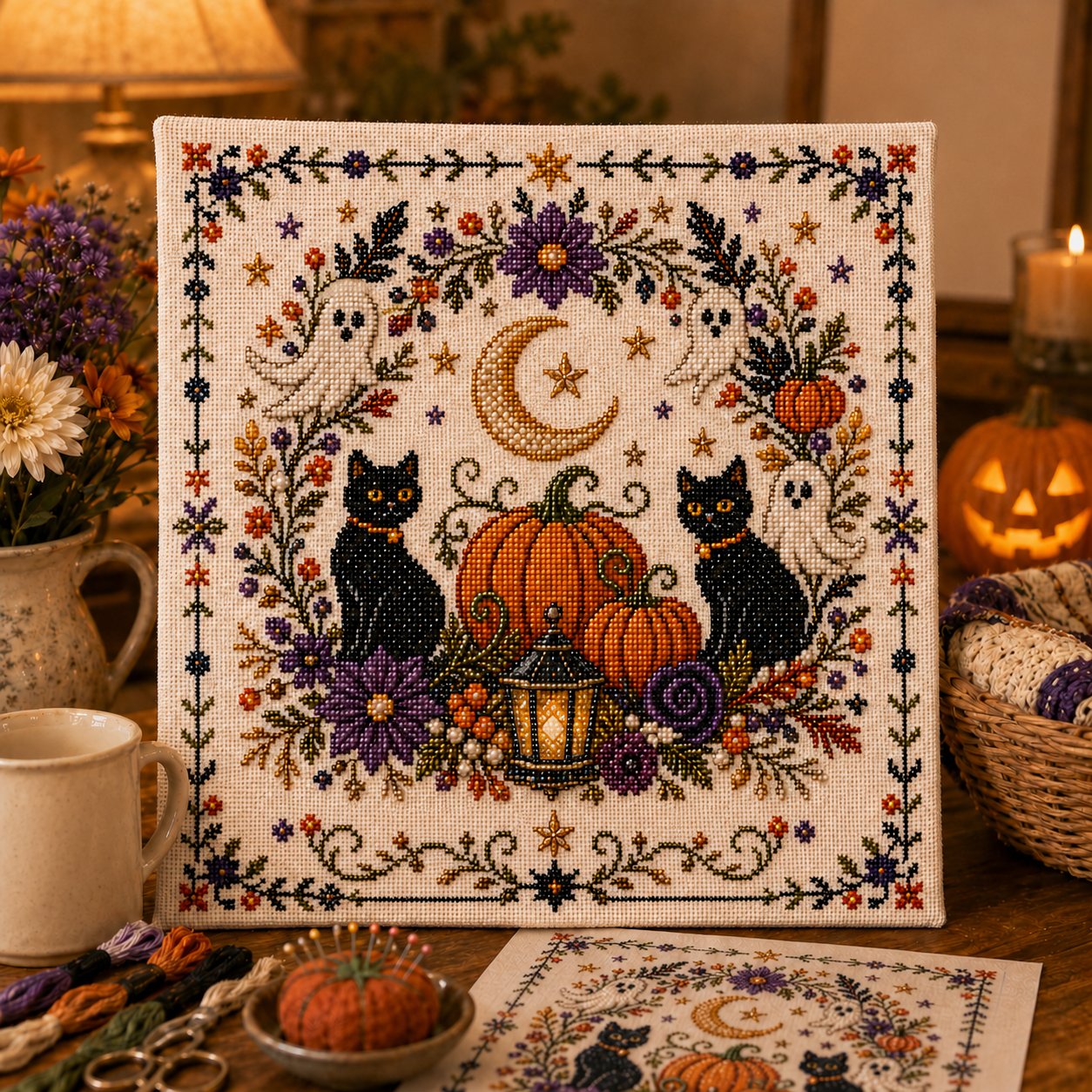 🔥Last Day 49% OFF - 🎃🖤Halloween Primitive Cross Stitch Kit