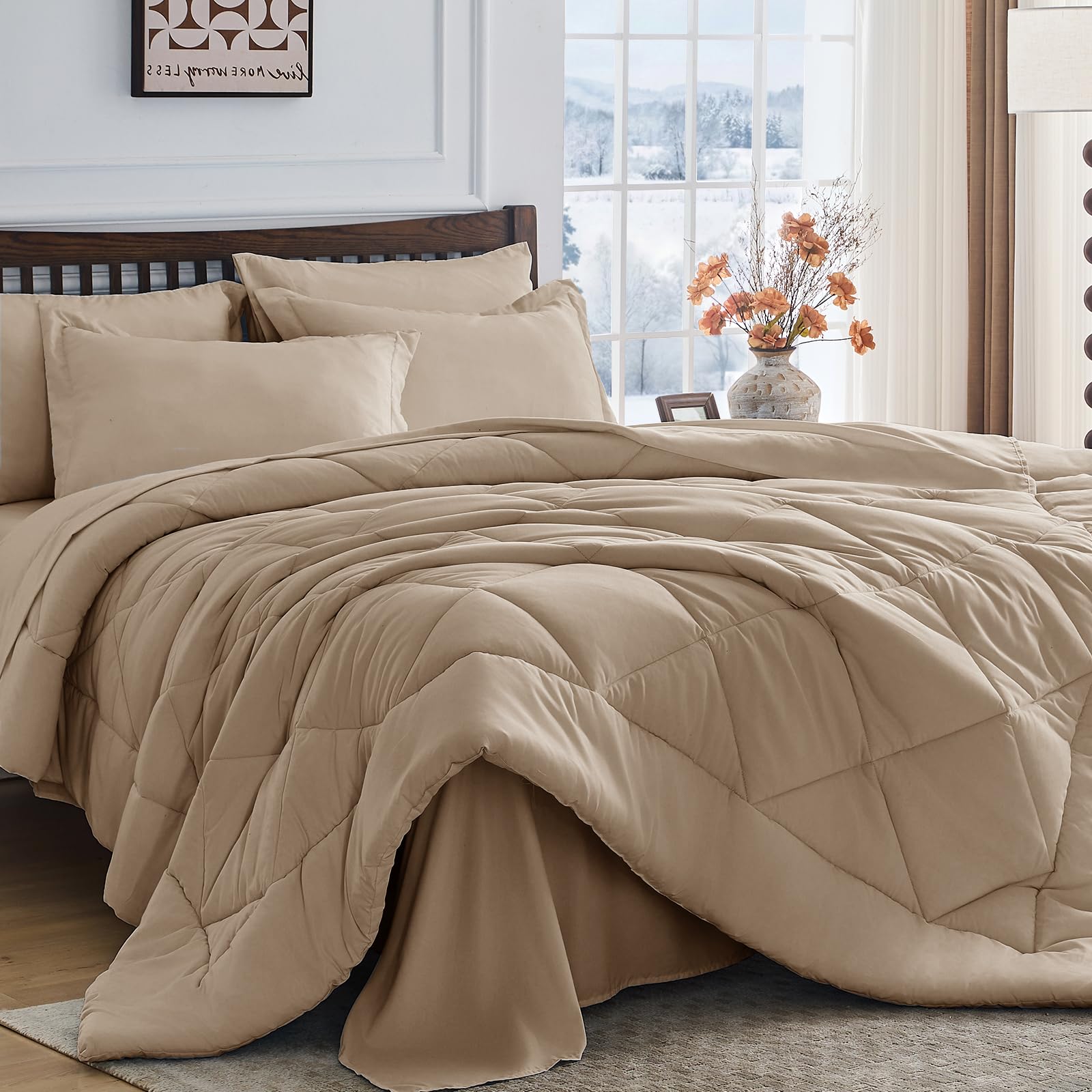 HEVUMYI 7-Piece Queen Comforter Set, Dark Grey Bed in a Bag