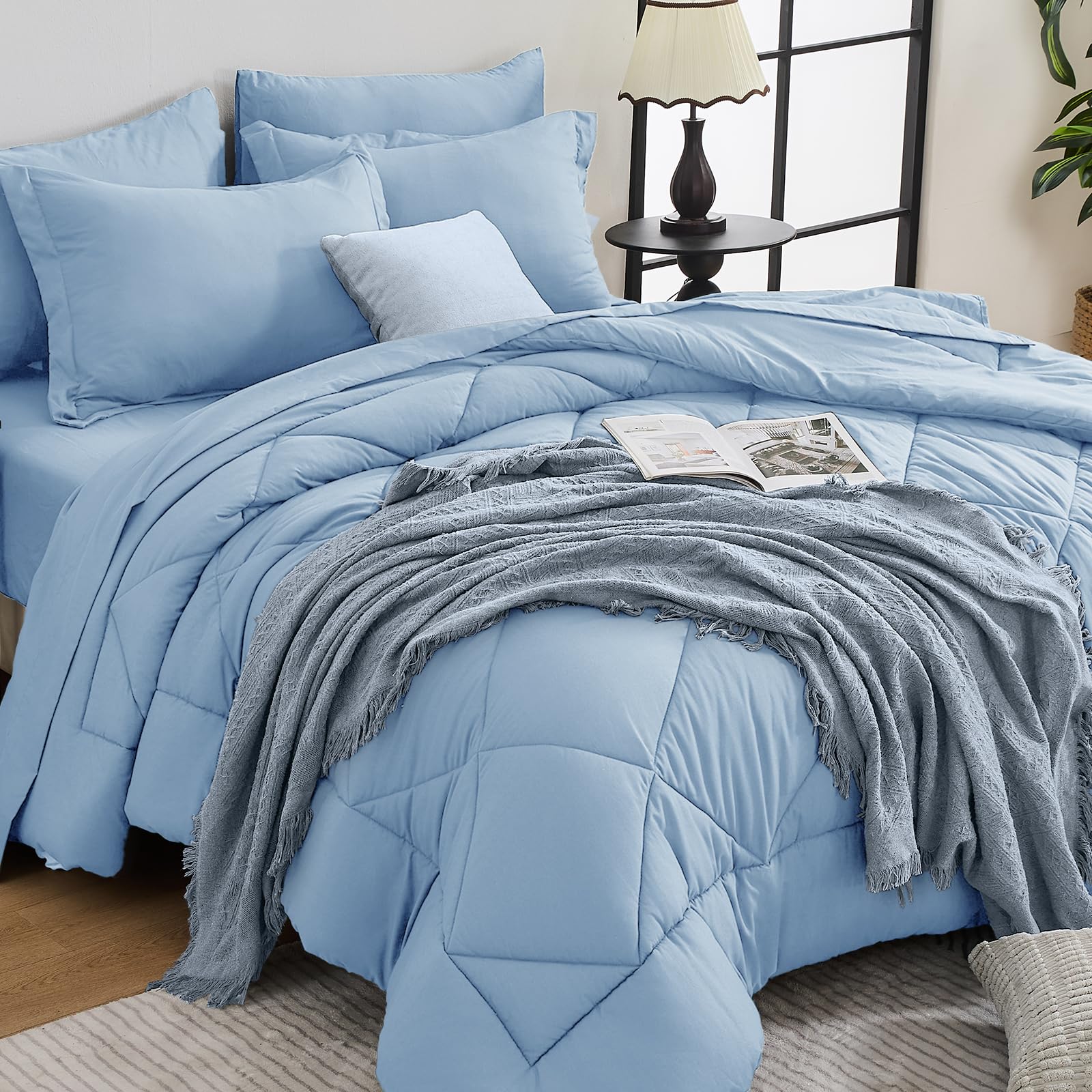 HEVUMYI 7-Piece Queen Comforter Set, Dark Grey Bed in a Bag