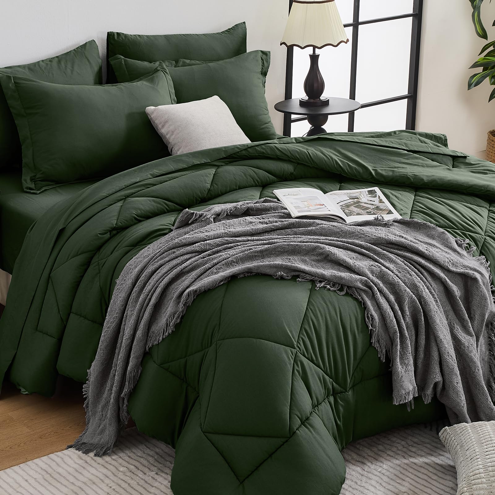 HEVUMYI 7-Piece Queen Comforter Set, Dark Grey Bed in a Bag