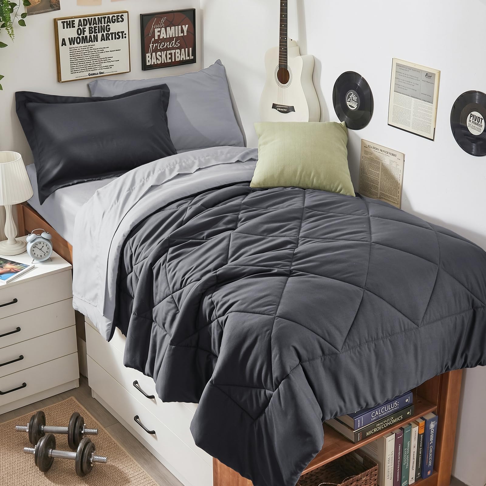 HEVUMYI 7-Piece Queen Comforter Set, Dark Grey Bed in a Bag