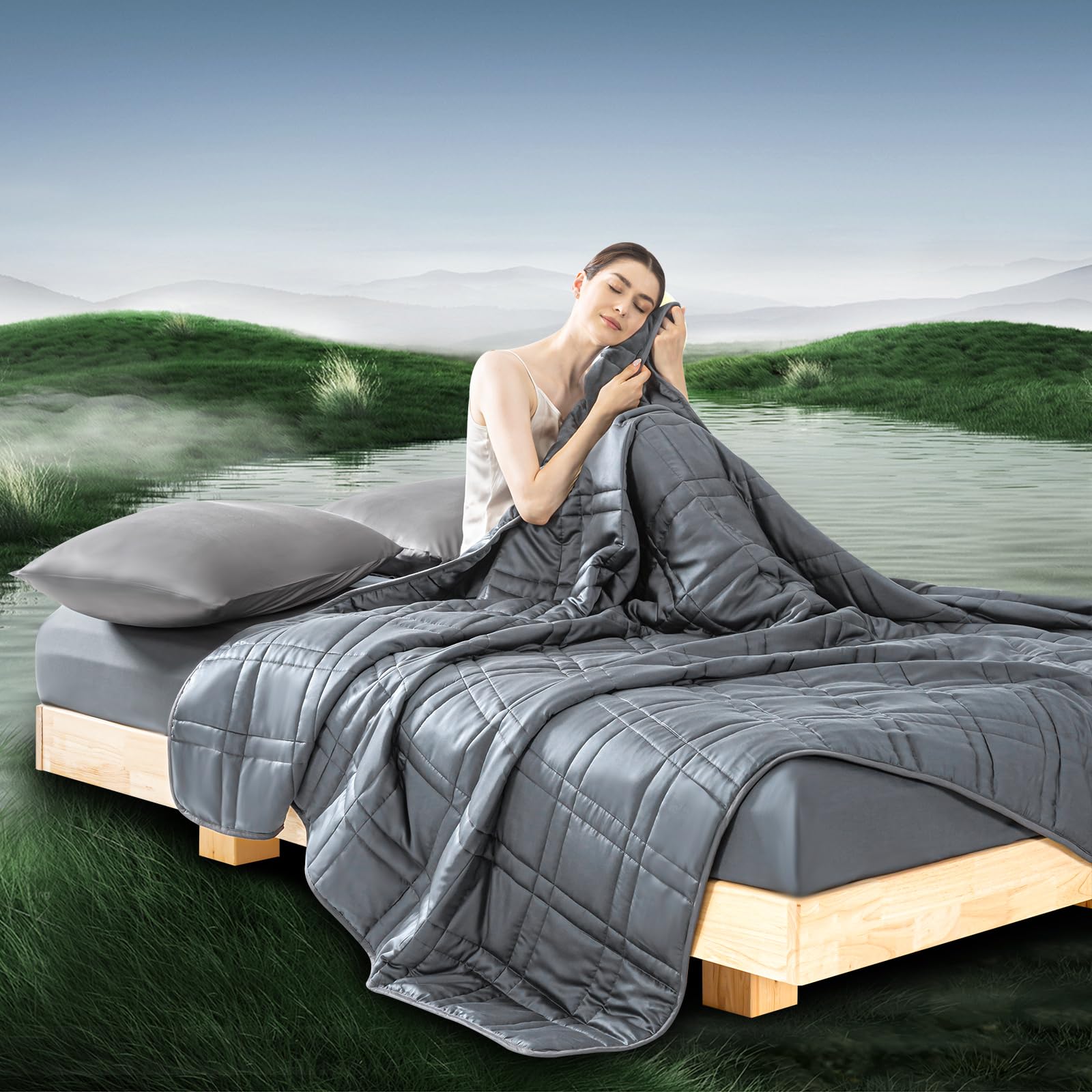 Reversible Weighted Blanket 48''x72'' 15lbs for Adults, Warm Short Plush and Cool Tencel Fabric Double-Sided Weighted Blanket for All Season Use - Carry Bag Included